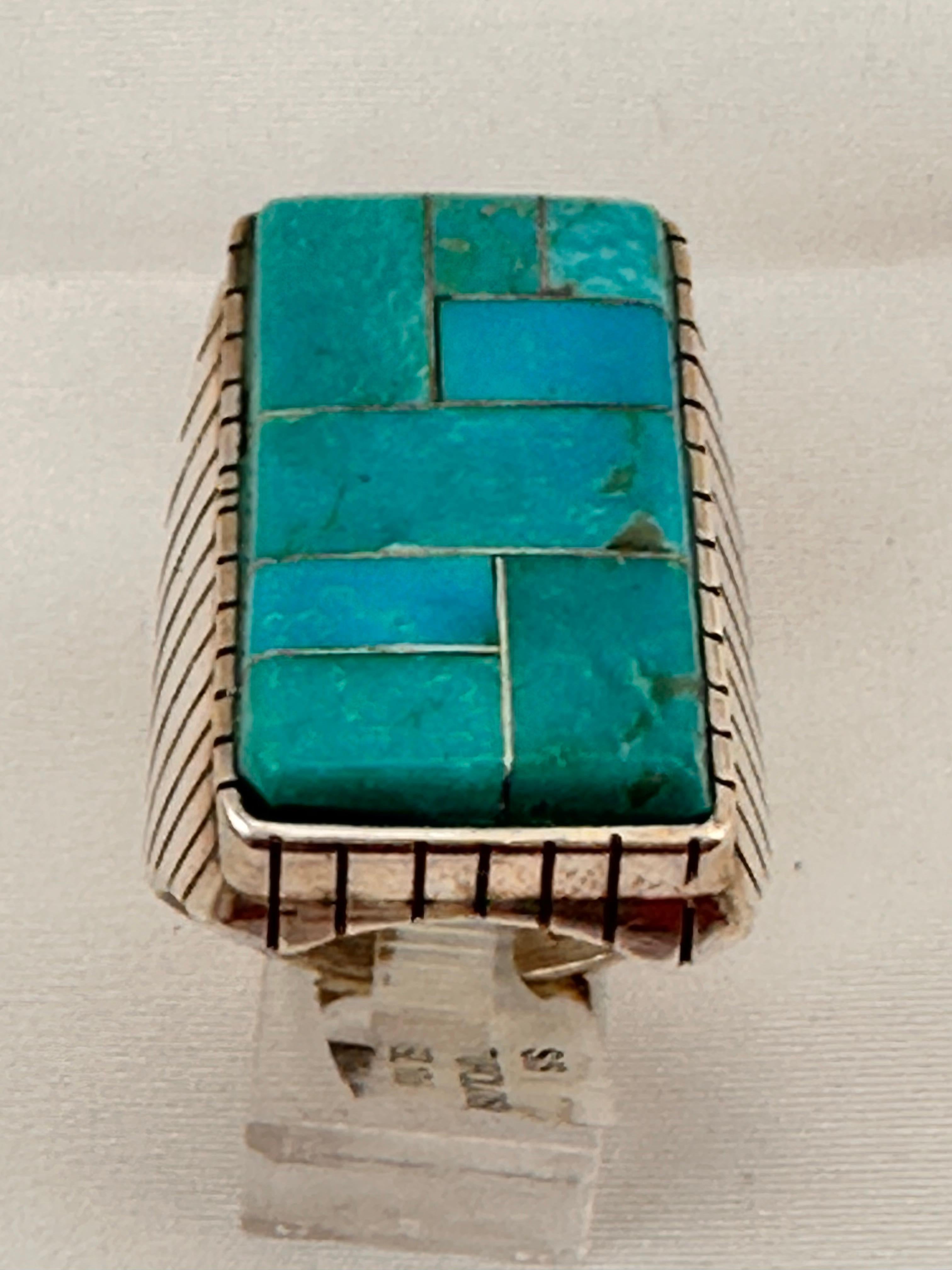 Navajo Sterling Silver .925 Kingman Turquoise 18 x 32mm Rectangle Ring Size 10.5 1