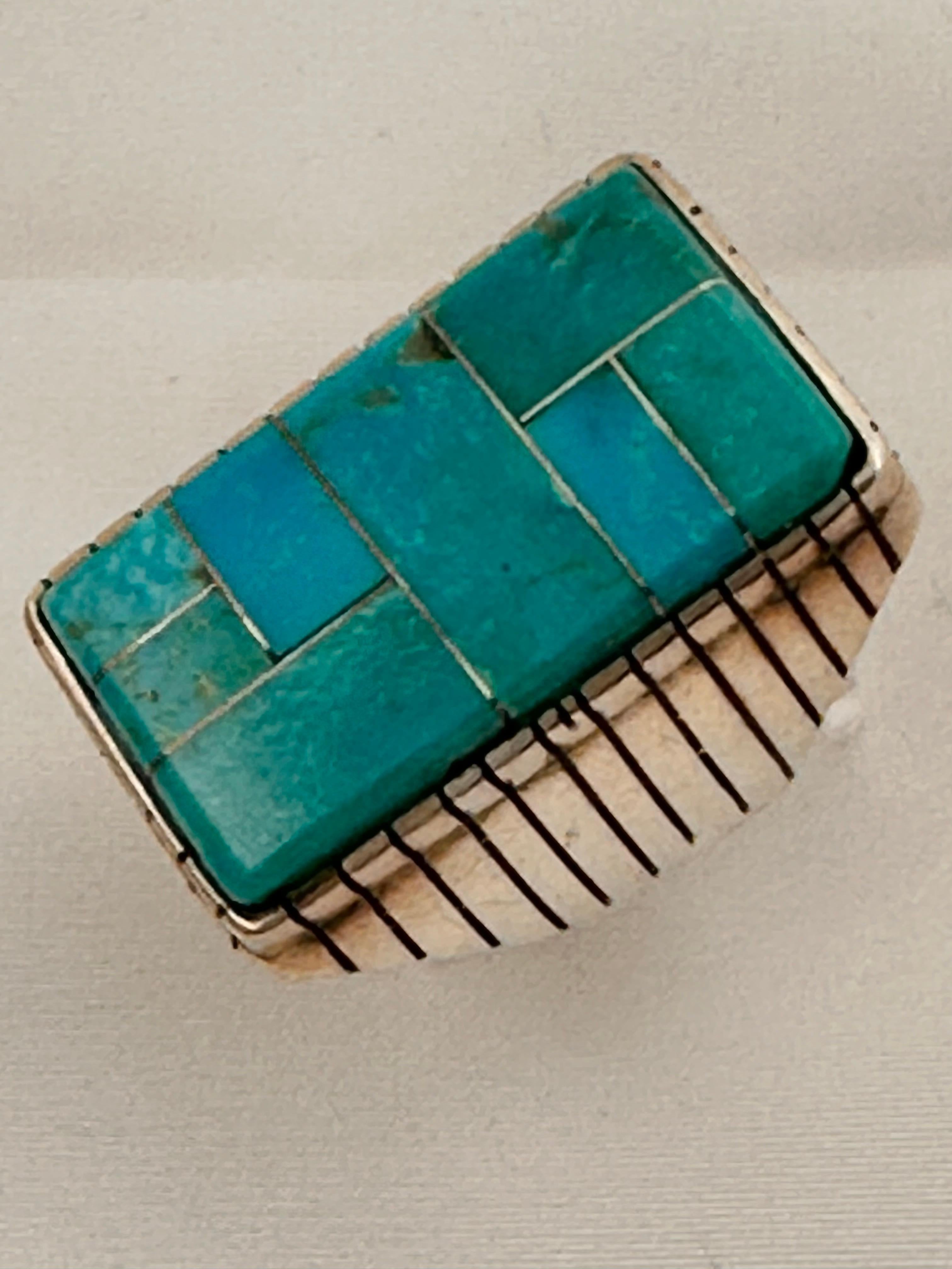 Navajo Sterling Silver .925 Kingman Turquoise 18 x 32mm Rectangle Ring Size 10.5 2