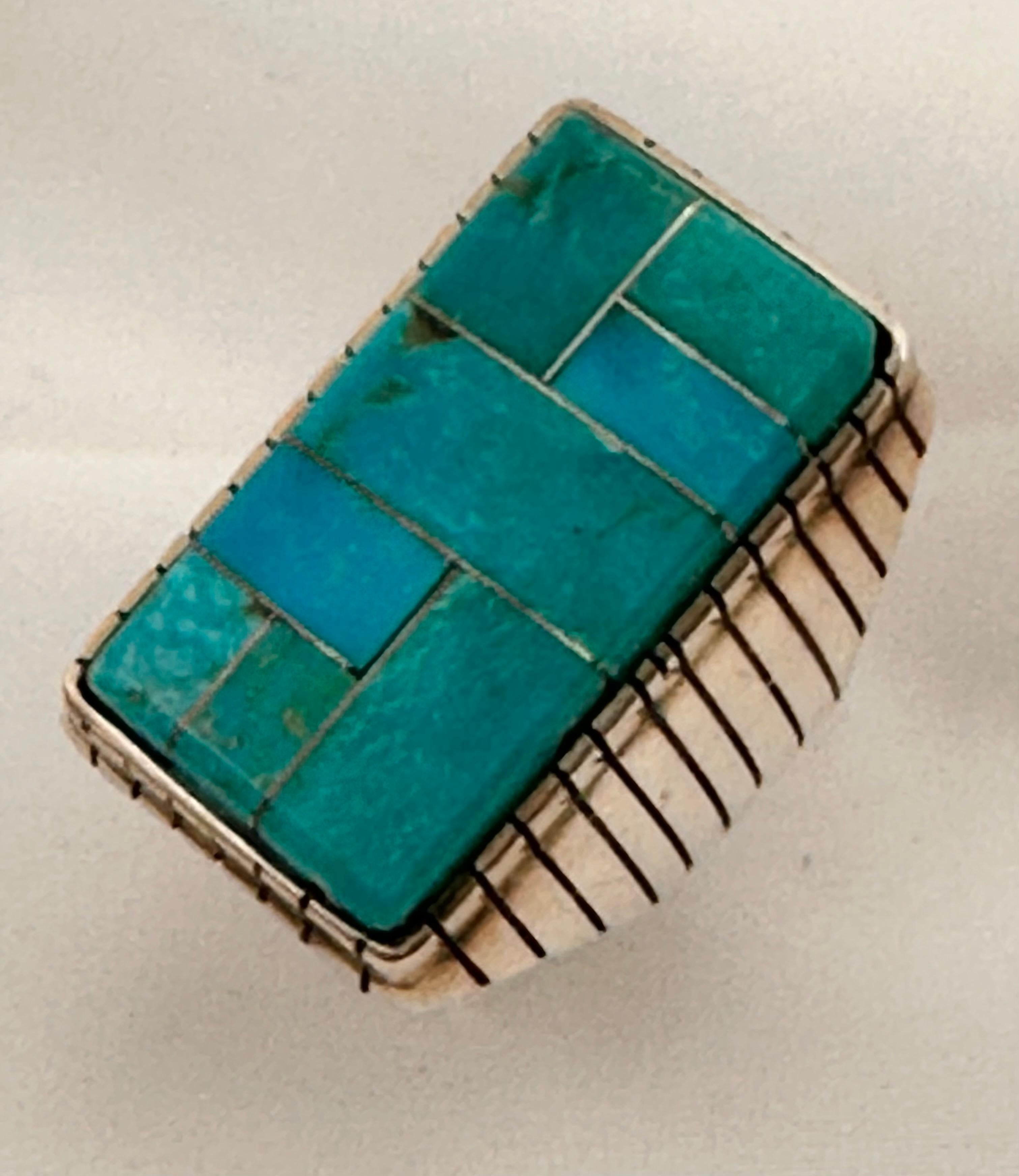 Navajo Sterling Silver .925 Kingman Turquoise 18 x 32mm Rectangle Ring Size 10.5 3