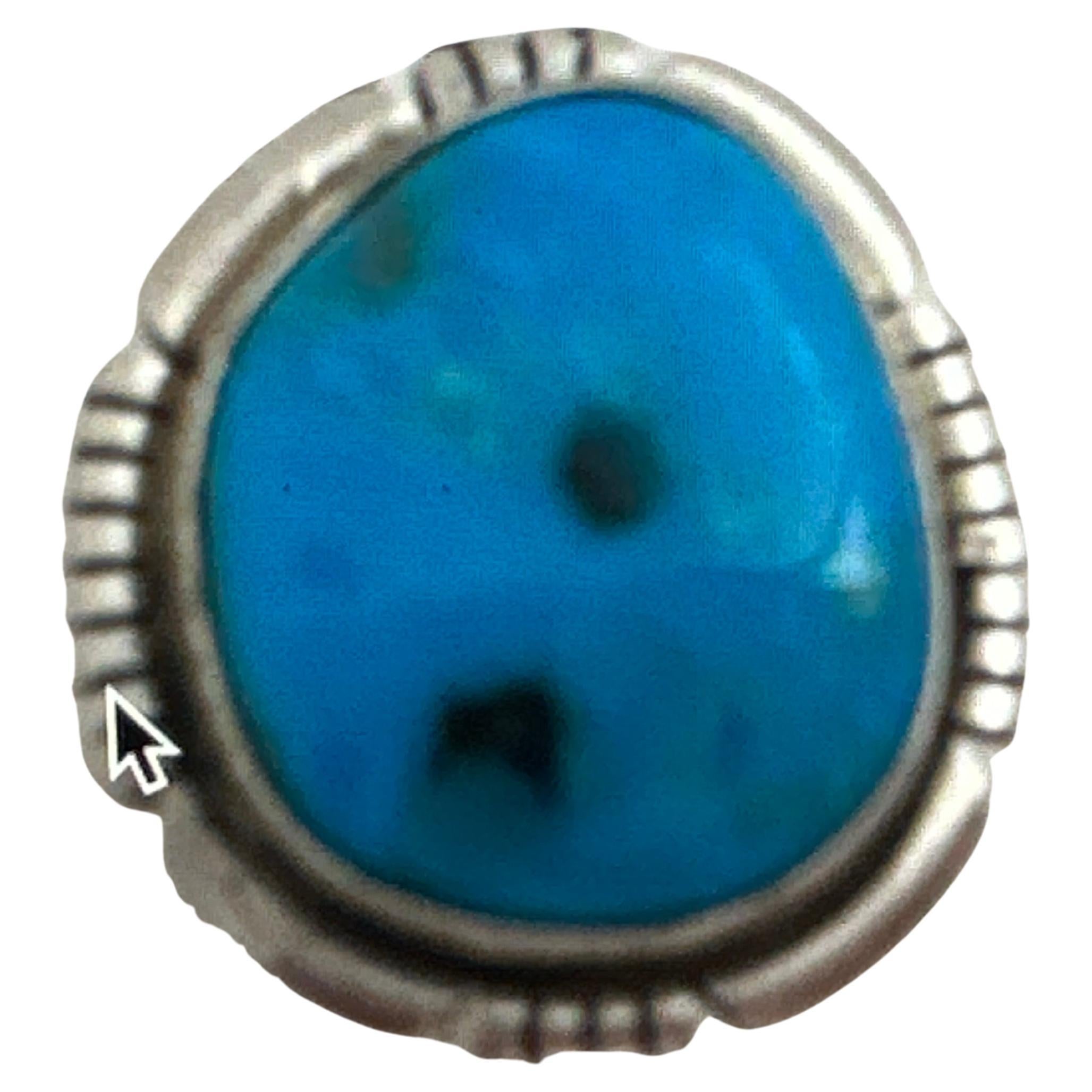 •KINGMAN TURQUOISE - 1• Navajo silver ring (size 7)