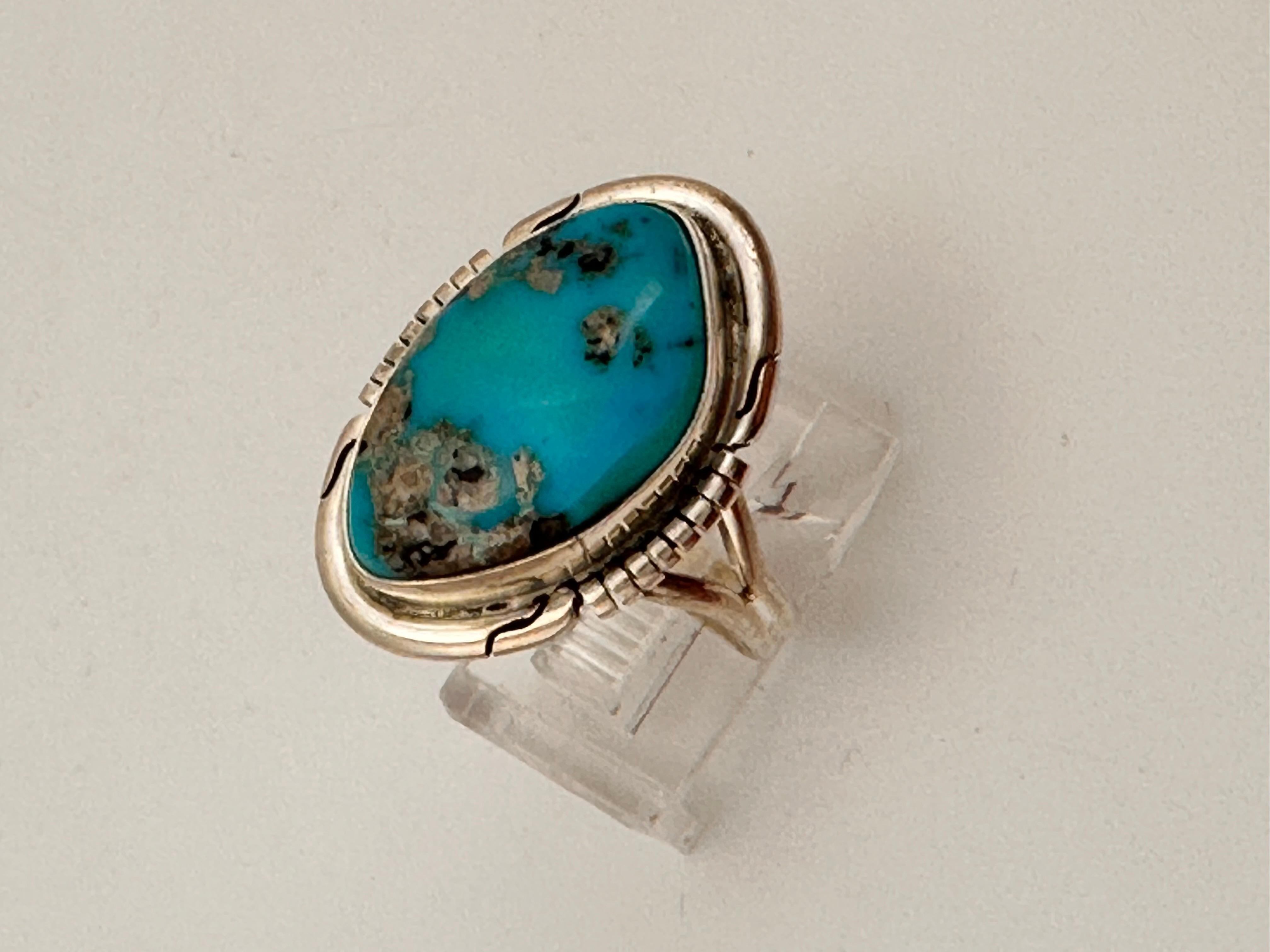 Cabochon Navajo Sterling Silver .925 Kingman Turquoise 18mm x 25mm Oval Ring Size 8 3/4