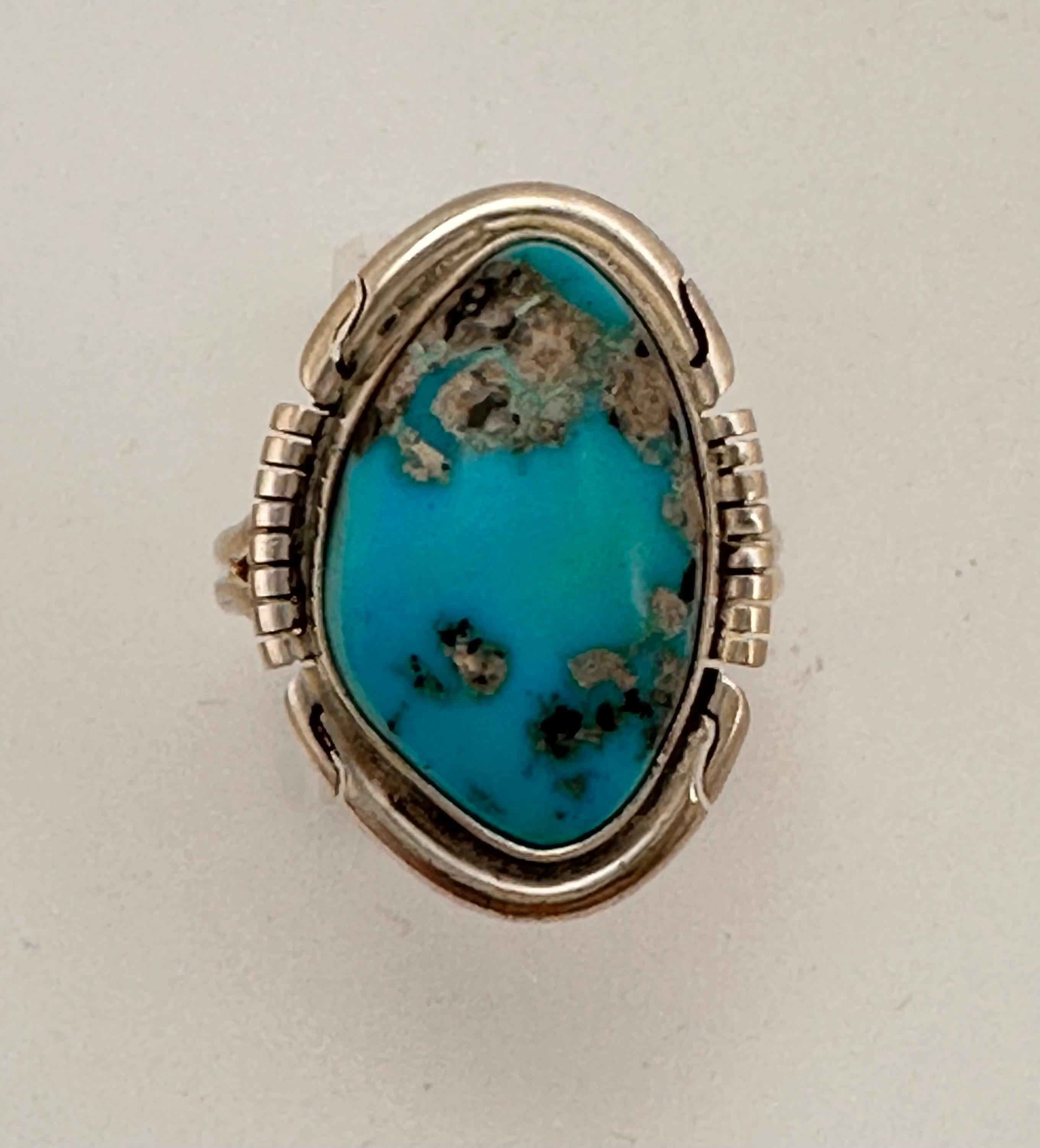 Women's Navajo Sterling Silver .925 Kingman Turquoise 18mm x 25mm Oval Ring Size 8 3/4
