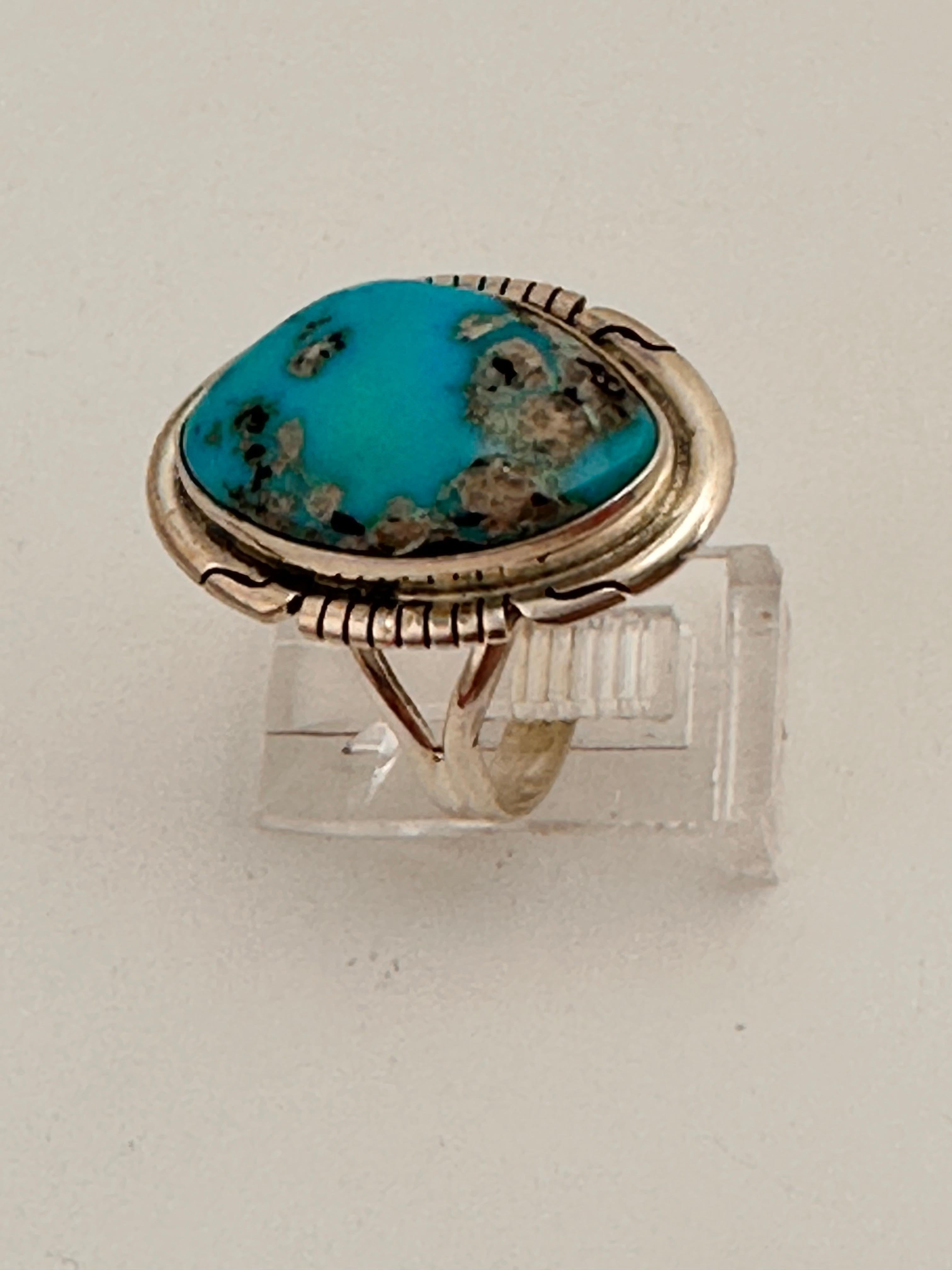 Navajo Sterling Silver .925 Kingman Turquoise 18mm x 25mm Oval Ring Size 8 3/4 2