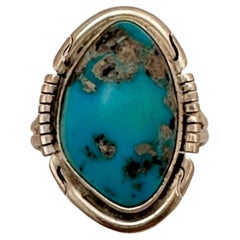 Navajo Sterling Silver .925 Kingman Turquoise 18mm x 25mm Oval Ring Size 8 3/4