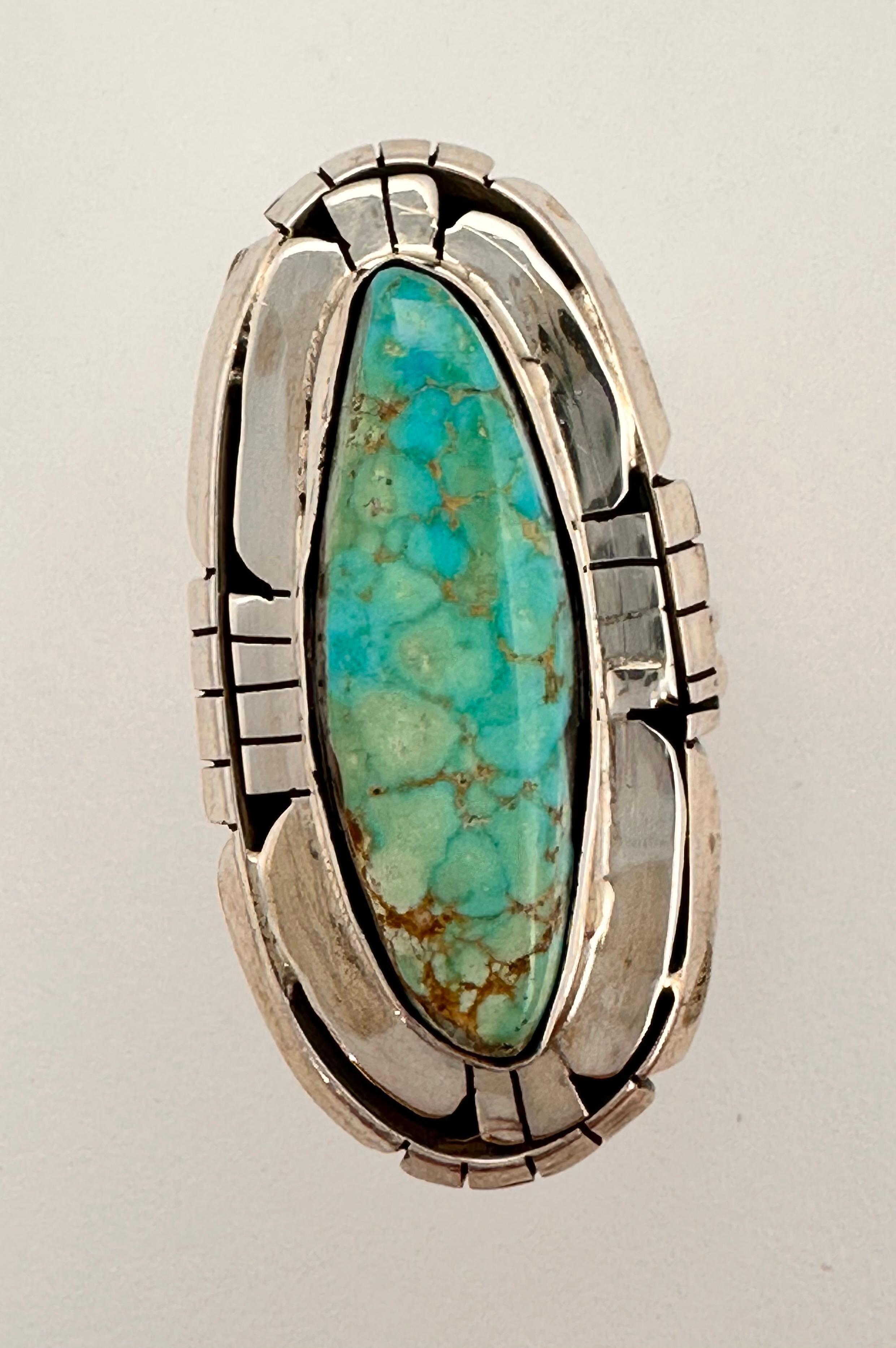 Women's Navajo Sterling Silver .925 Kingman Turquoise 19mm x 37mm Oval Ring Size 8.5
