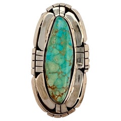 Navajo Sterling Silver .925 Kingman Turquoise 19mm x 37mm Oval Ring Size 8.5