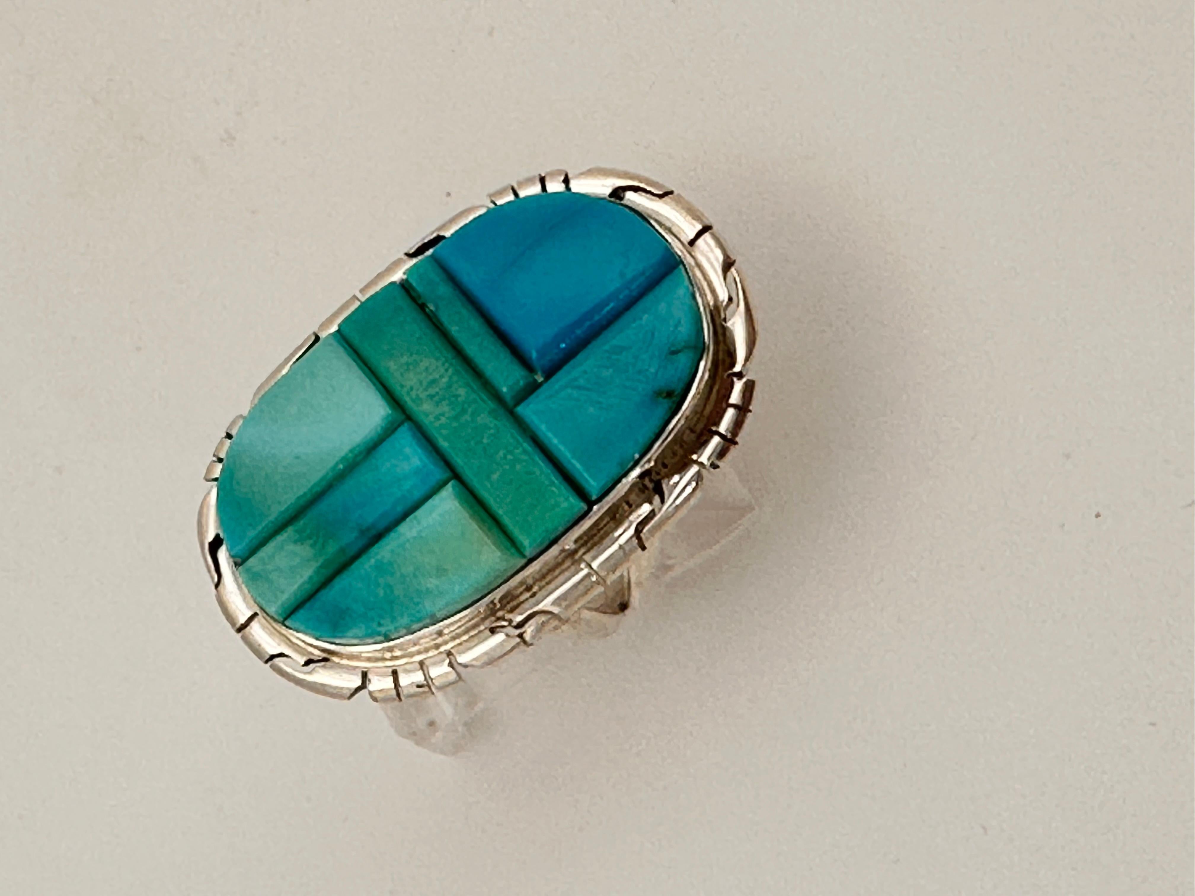 •KINGMAN TURQUOISE - 1• Navajo silver ring (size 7) main image 0