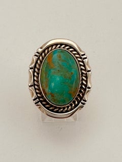 Navajo Sterling Silver .925 Kingman Turquoise 22mm x 28mm Oval Ring Size 8