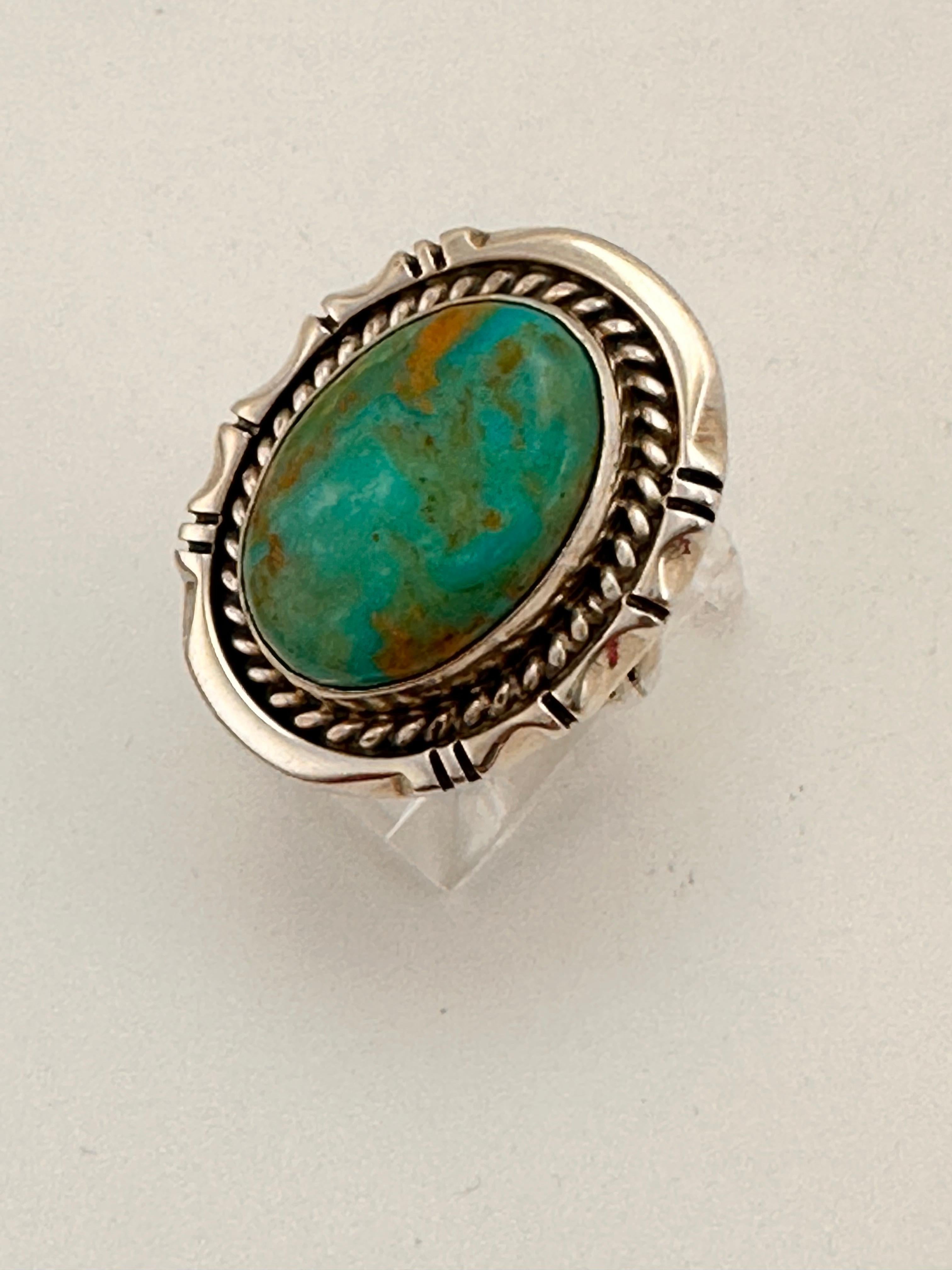 Cabochon Navajo Sterling Silver .925 Kingman Turquoise 22mm x 28mm Oval Ring Size 8