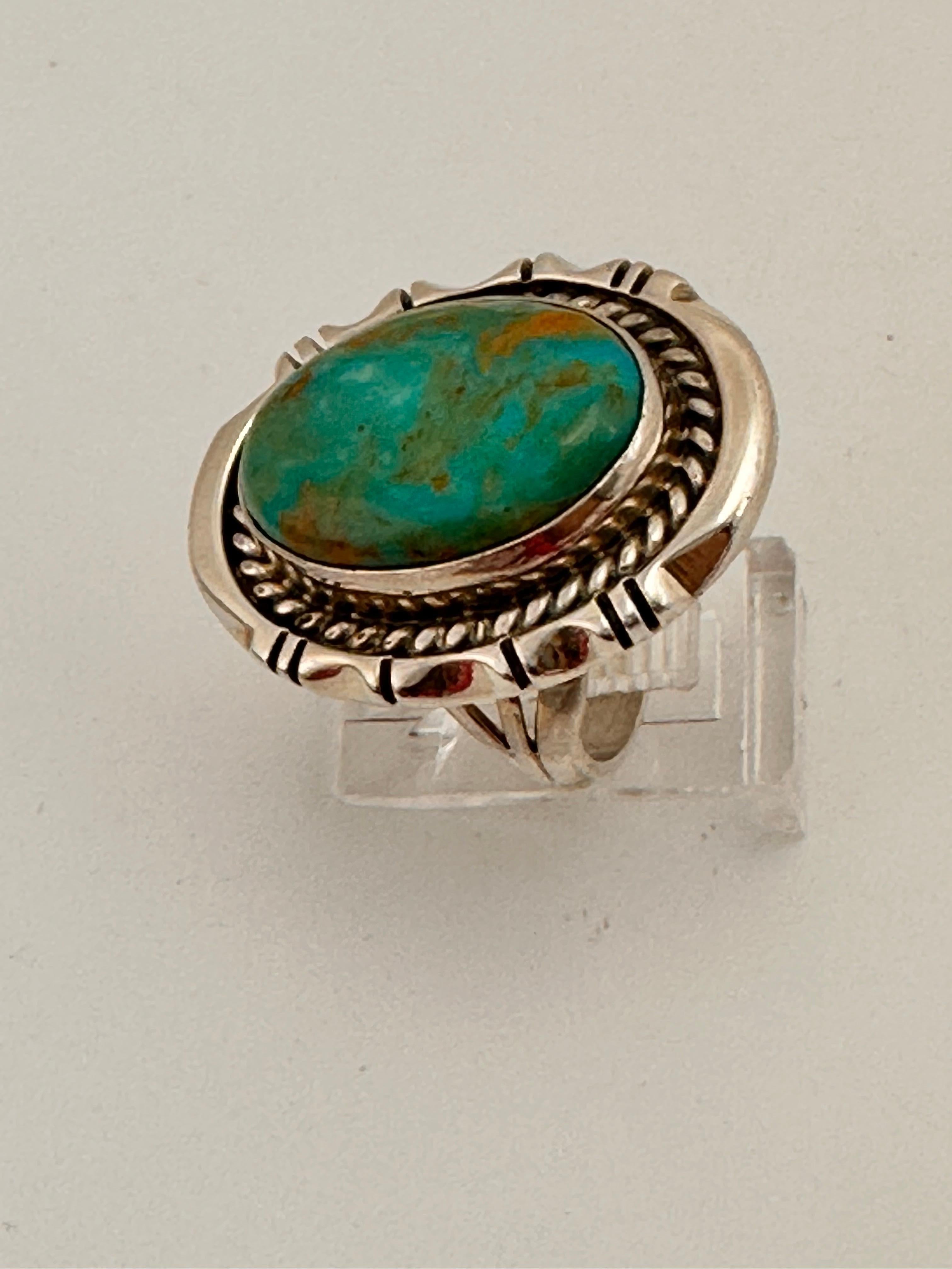 Women's Navajo Sterling Silver .925 Kingman Turquoise 22mm x 28mm Oval Ring Size 8