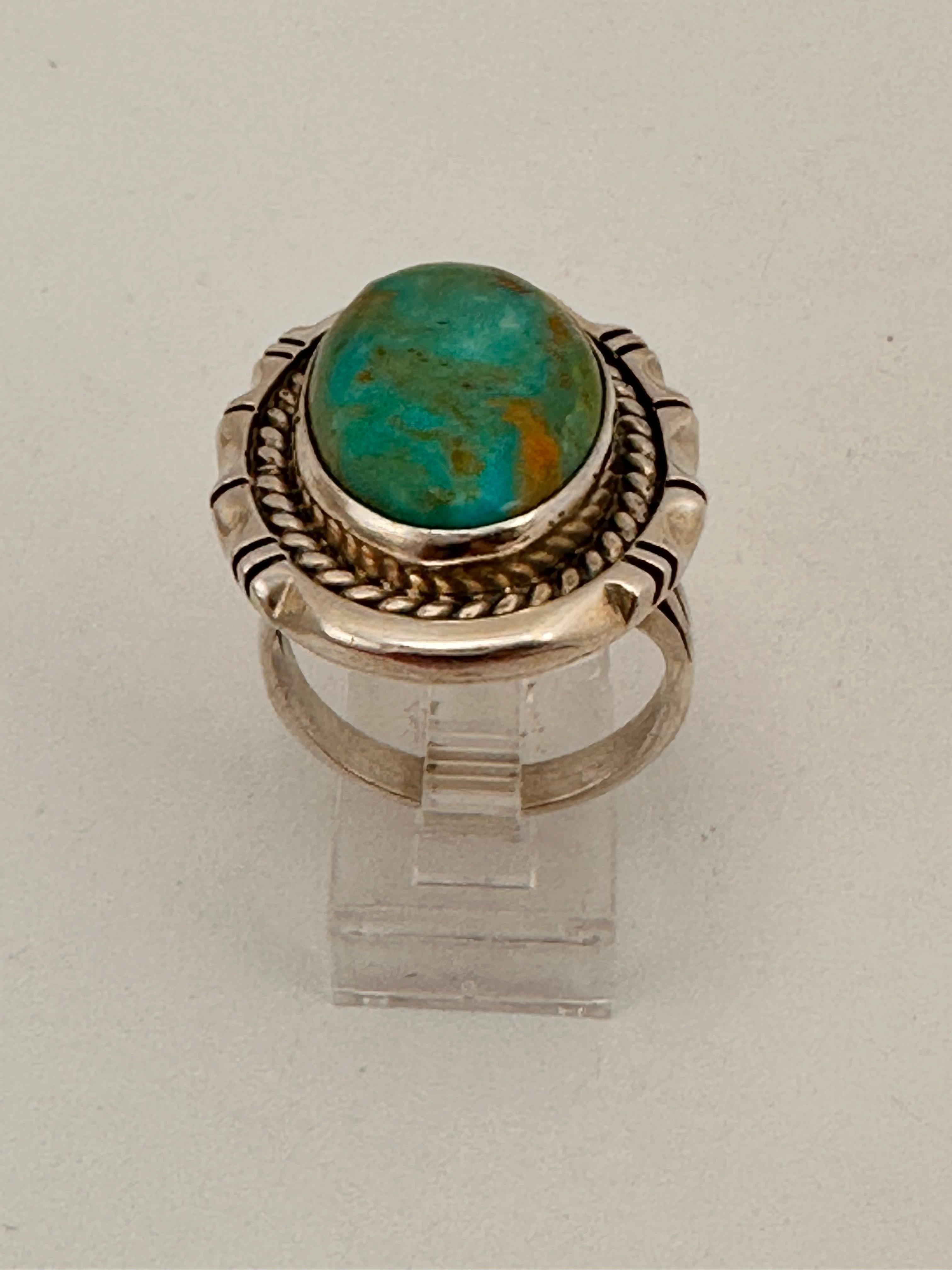 Navajo Sterling Silver .925 Kingman Turquoise 22mm x 28mm Oval Ring Size 8 1