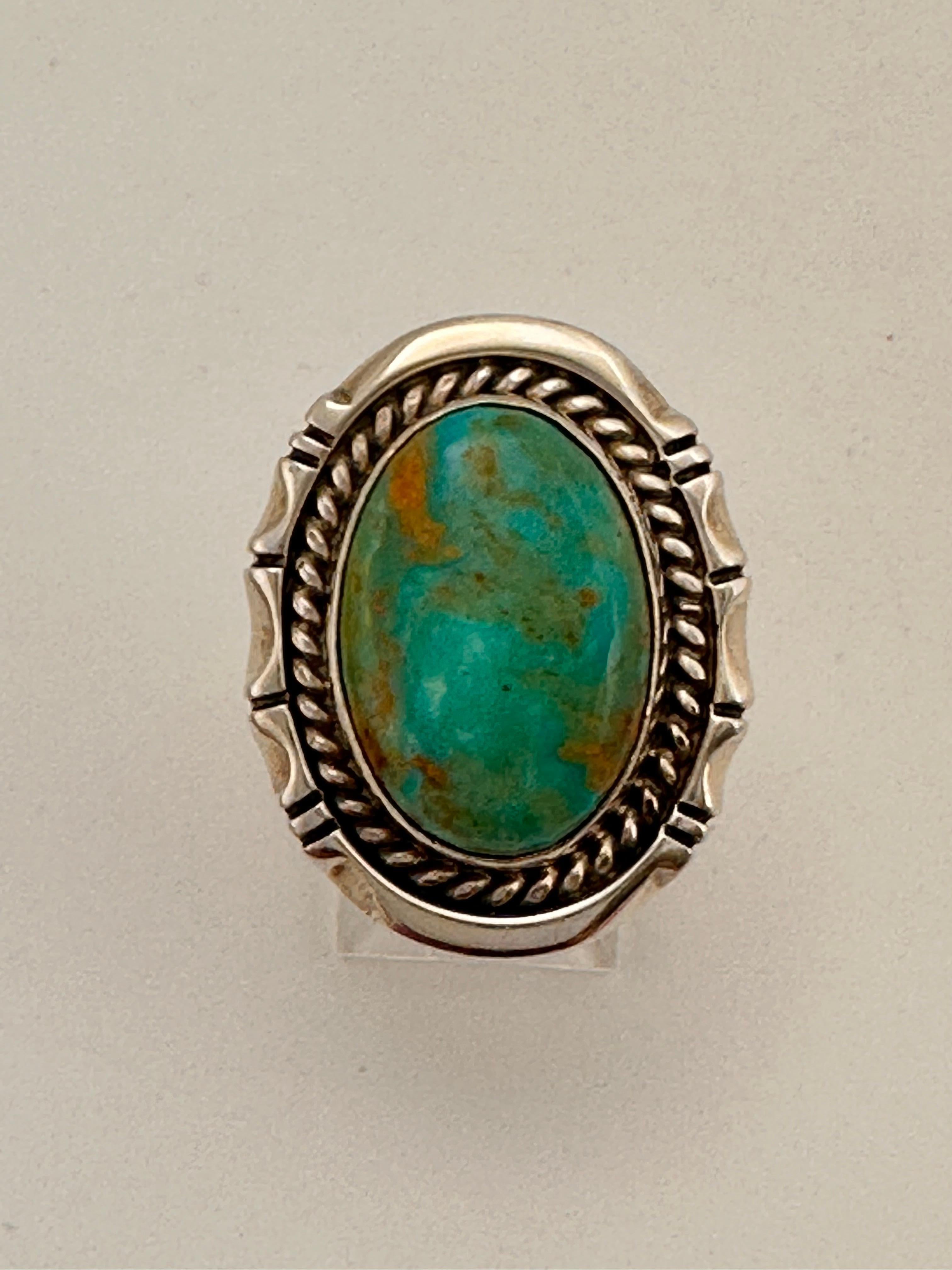 Navajo Sterling Silver .925 Kingman Turquoise 22mm x 28mm Oval Ring Size 8 2