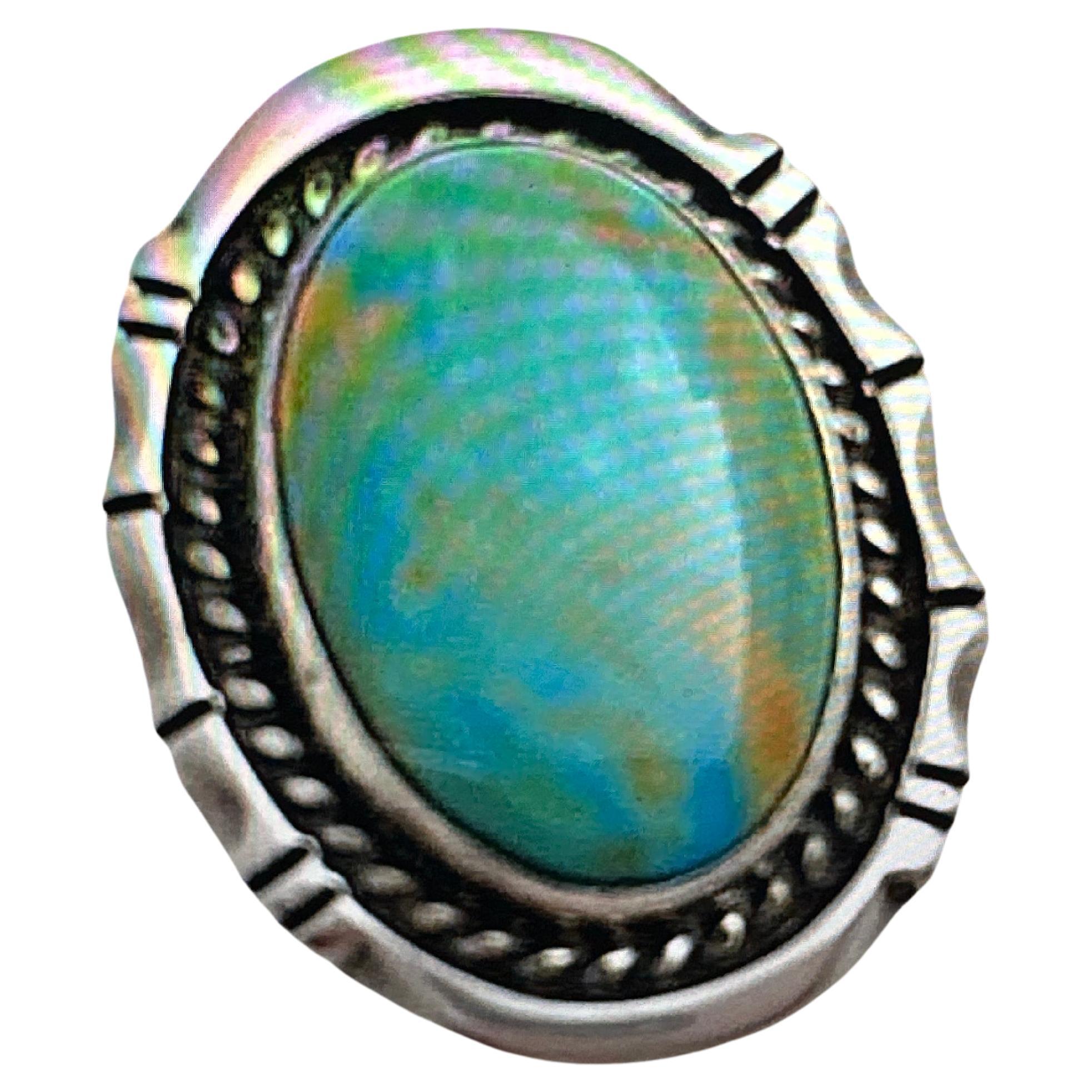 Navajo Sterling Silver .925 Kingman Turquoise 22mm x 28mm Oval Ring Size 8