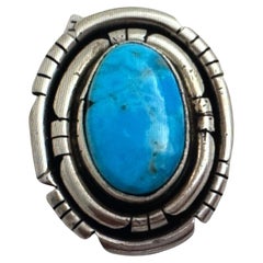 Navajo Sterling Silver .925 Kingman Turquoise 23mm x 28mm Oval Ring Size 7