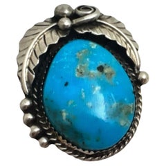 Navajo Sterling Silver .925 Kingman Turquoise 28mm x 35mm Oval Ring Size 7.5