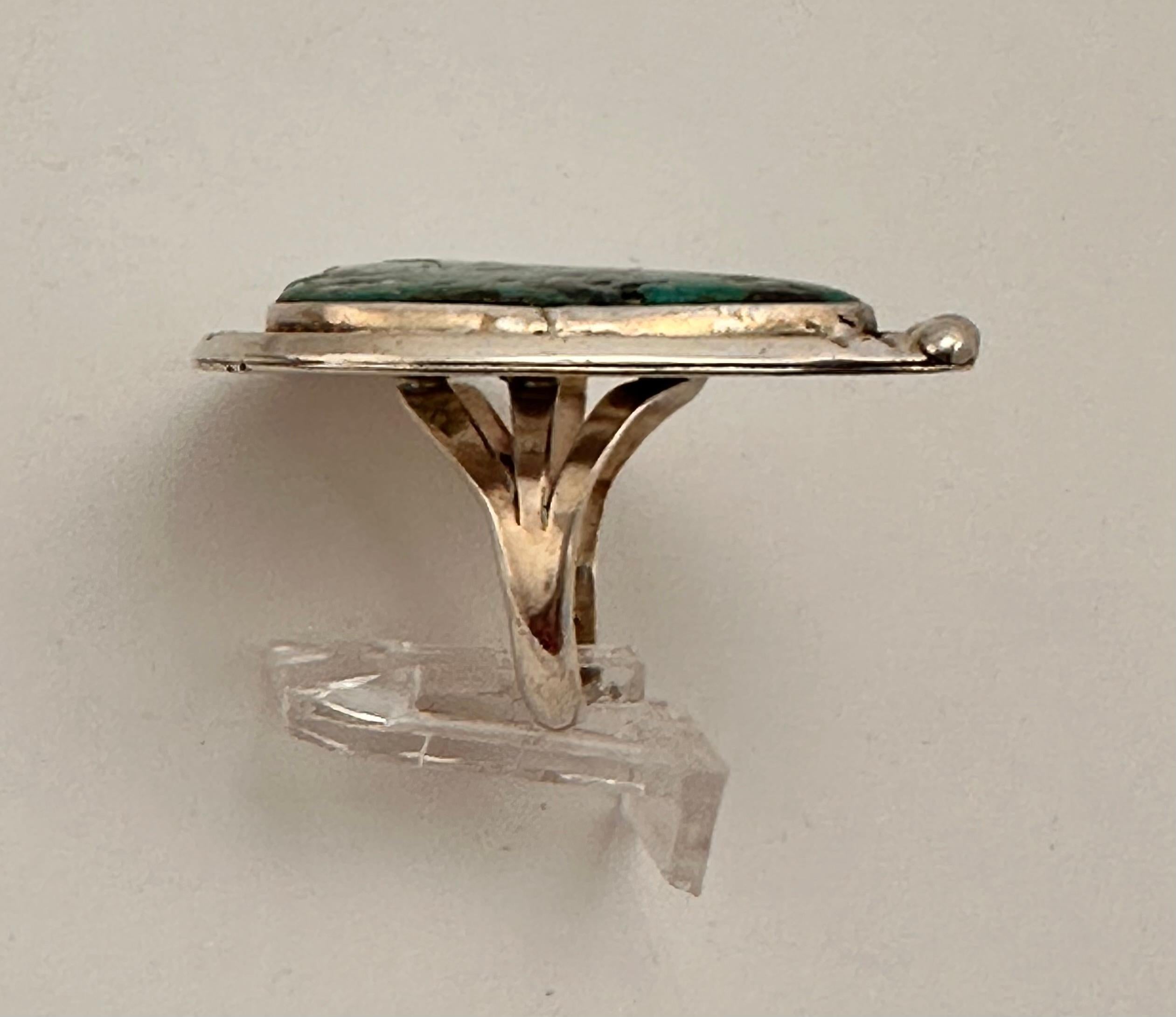 Women's Navajo Sterling Silver .925 Kingman Turquoise 32mm x 42mm Triangular Ring Size 7