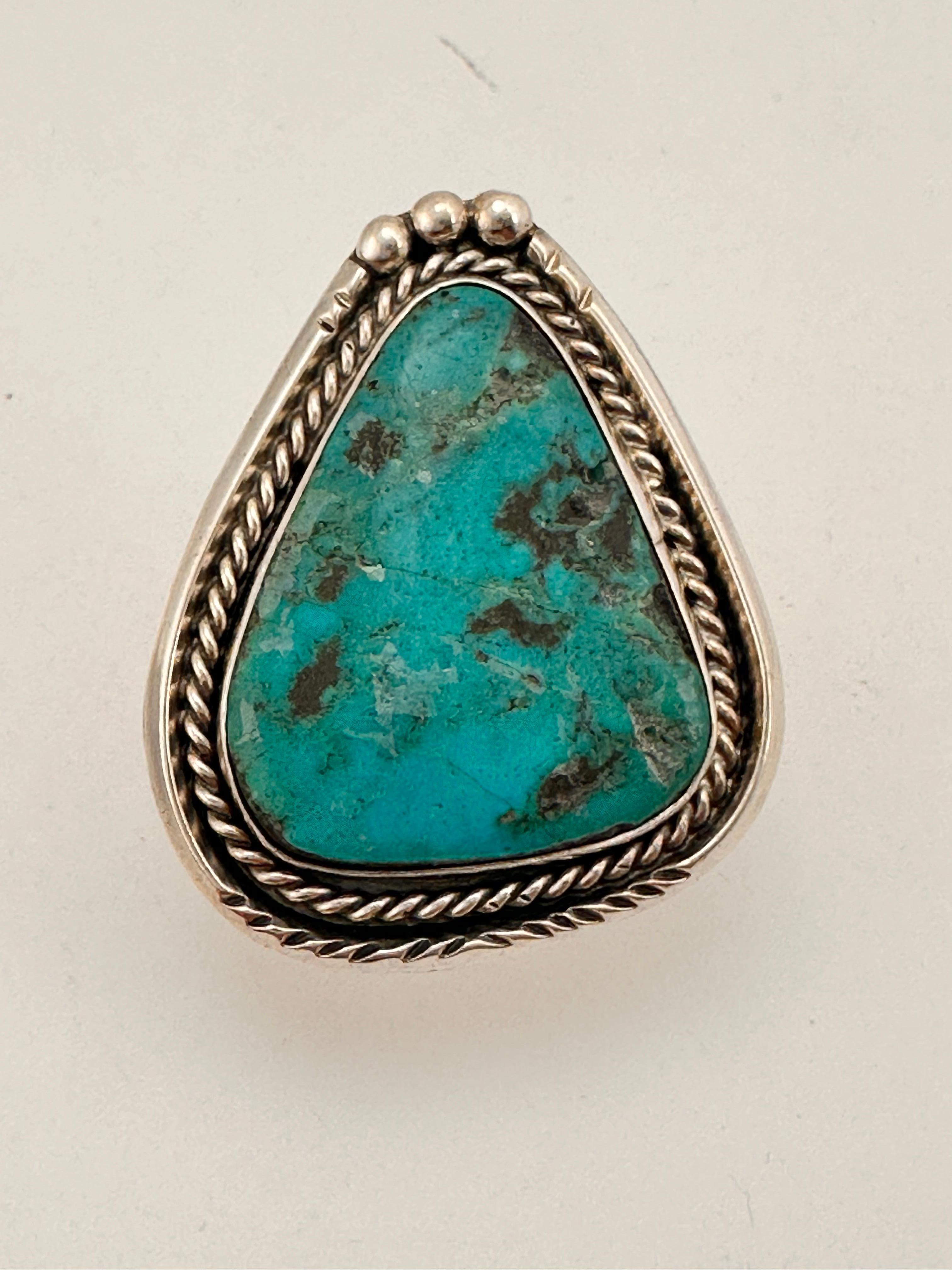 Navajo Sterling Silver .925 Kingman Turquoise 32mm x 42mm Triangular Ring Size 7 2