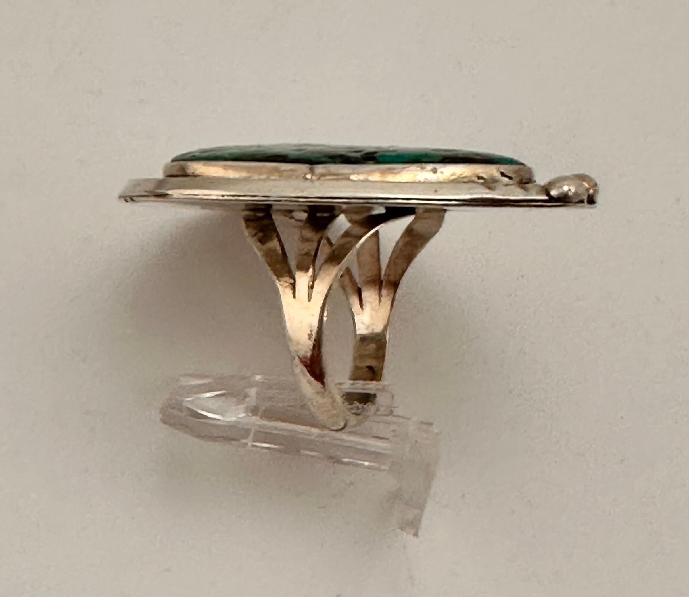 Navajo Sterling Silver .925 Kingman Turquoise 32mm x 42mm Triangular Ring Size 7 3