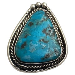 Navajo Sterling Silver .925 Kingman Turquoise 32mm x 42mm Triangular Ring Size 7