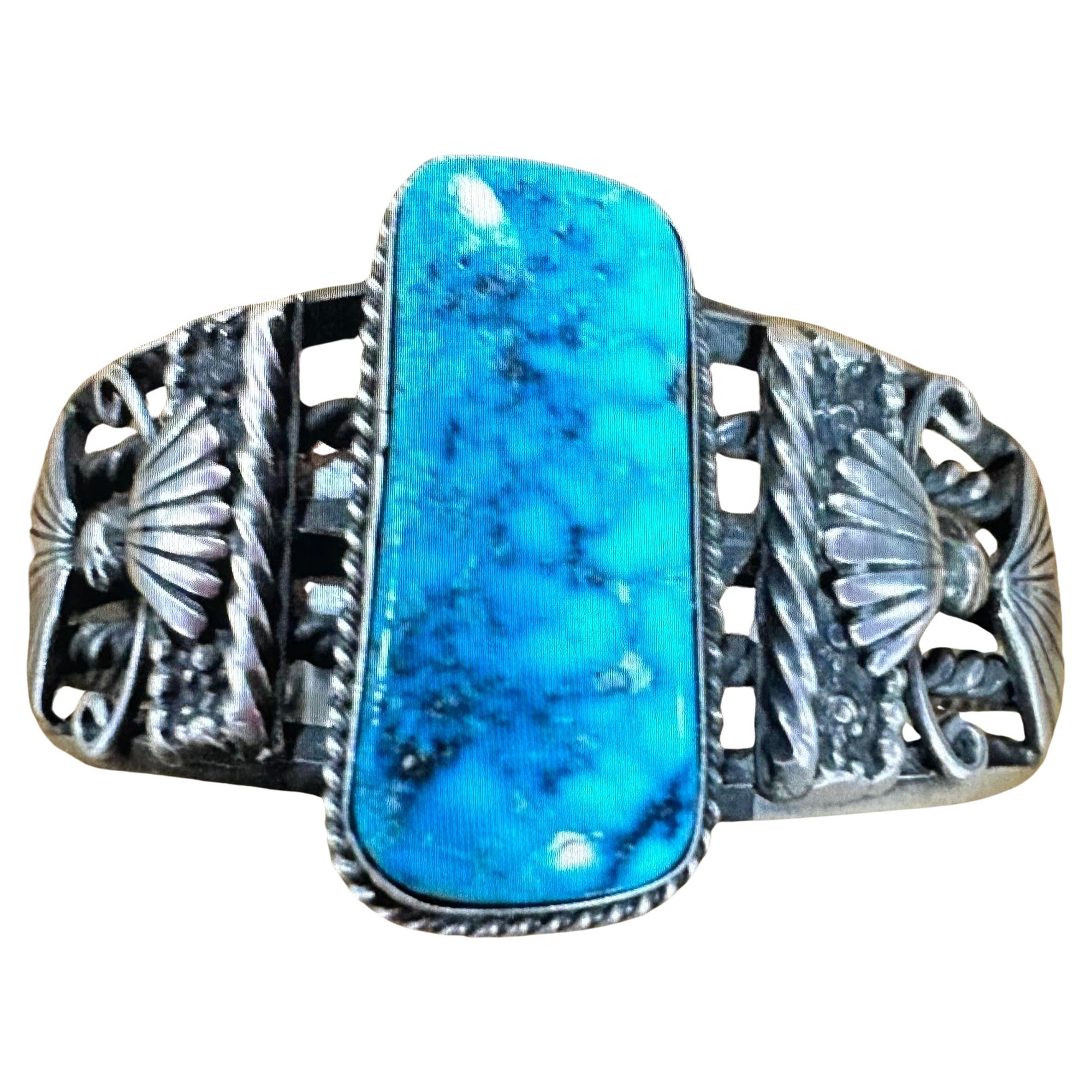 Navajo ~ Bracelet manchette « Kingman Turquoise » en argent sterling .925 par Lorenzo James