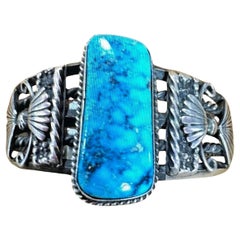 Used Navajo ~ Sterling Silver .925 Kingman Turquoise Cuff Bracelet By Lorenzo James