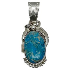 Navajo Sterling Silver .925 Oval Turquoise 1" x 2 1/2" Pendant by Silver Ray