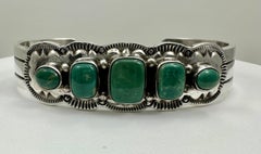 Navajo ~ Argent sterling .925 ~ Bracelet Royston vert turquoise signé Bennett