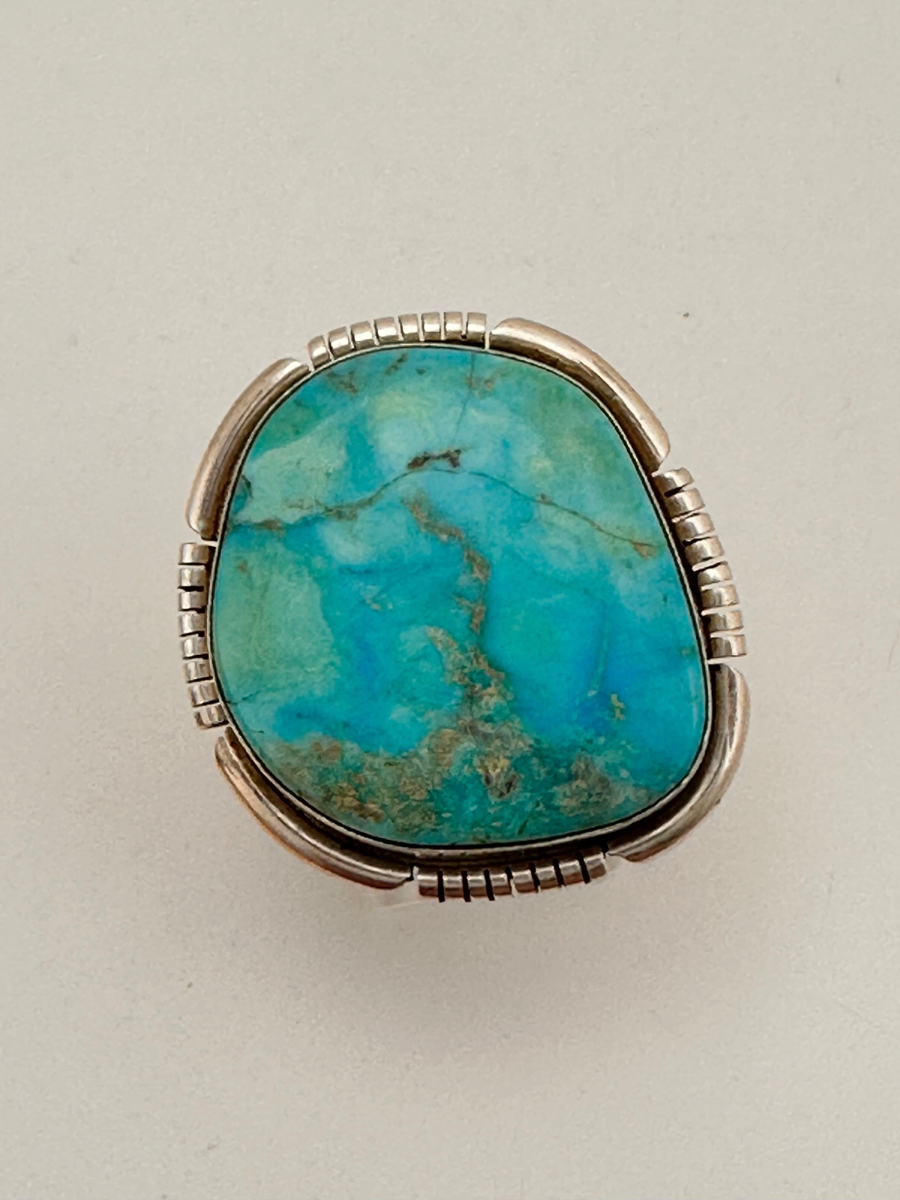 Native American Navajo ~ Sterling Silver .925 Sleeping Beauty Turquoise 27mm x 29mm Ring Size 7
