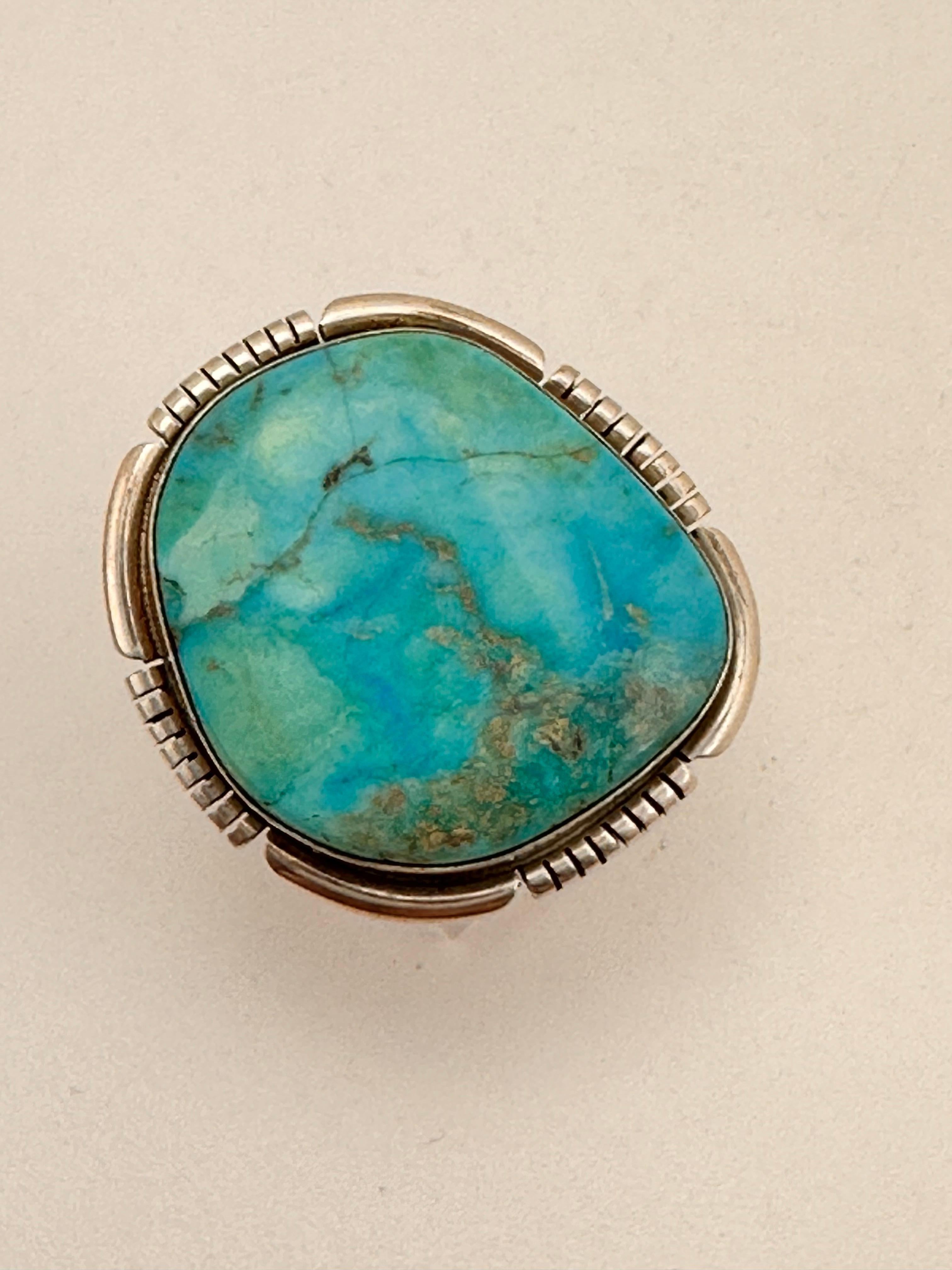 Women's Navajo ~ Sterling Silver .925 Sleeping Beauty Turquoise 27mm x 29mm Ring Size 7