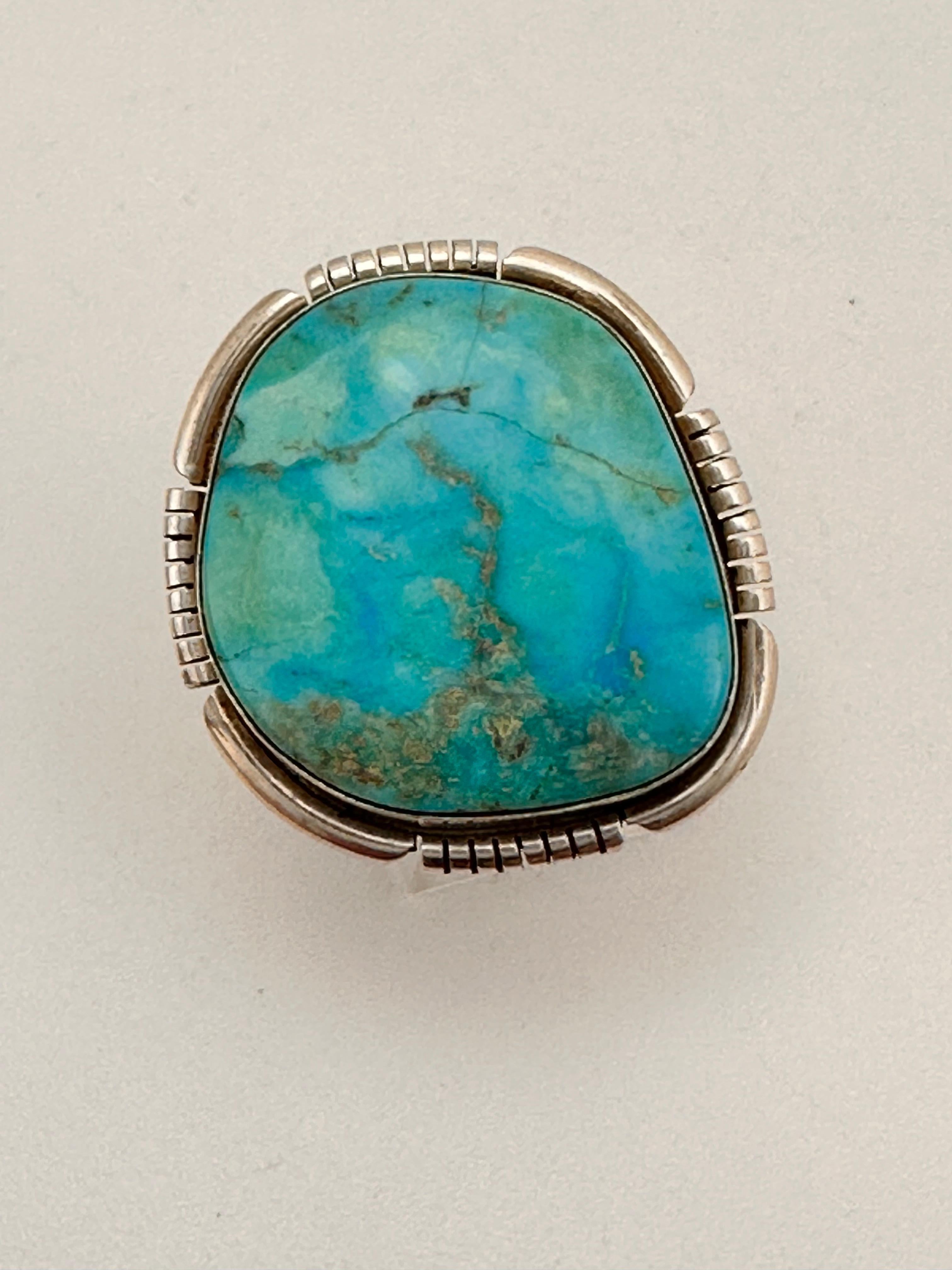 Navajo ~ Sterling Silver .925 Sleeping Beauty Turquoise 27mm x 29mm Ring Size 7 1