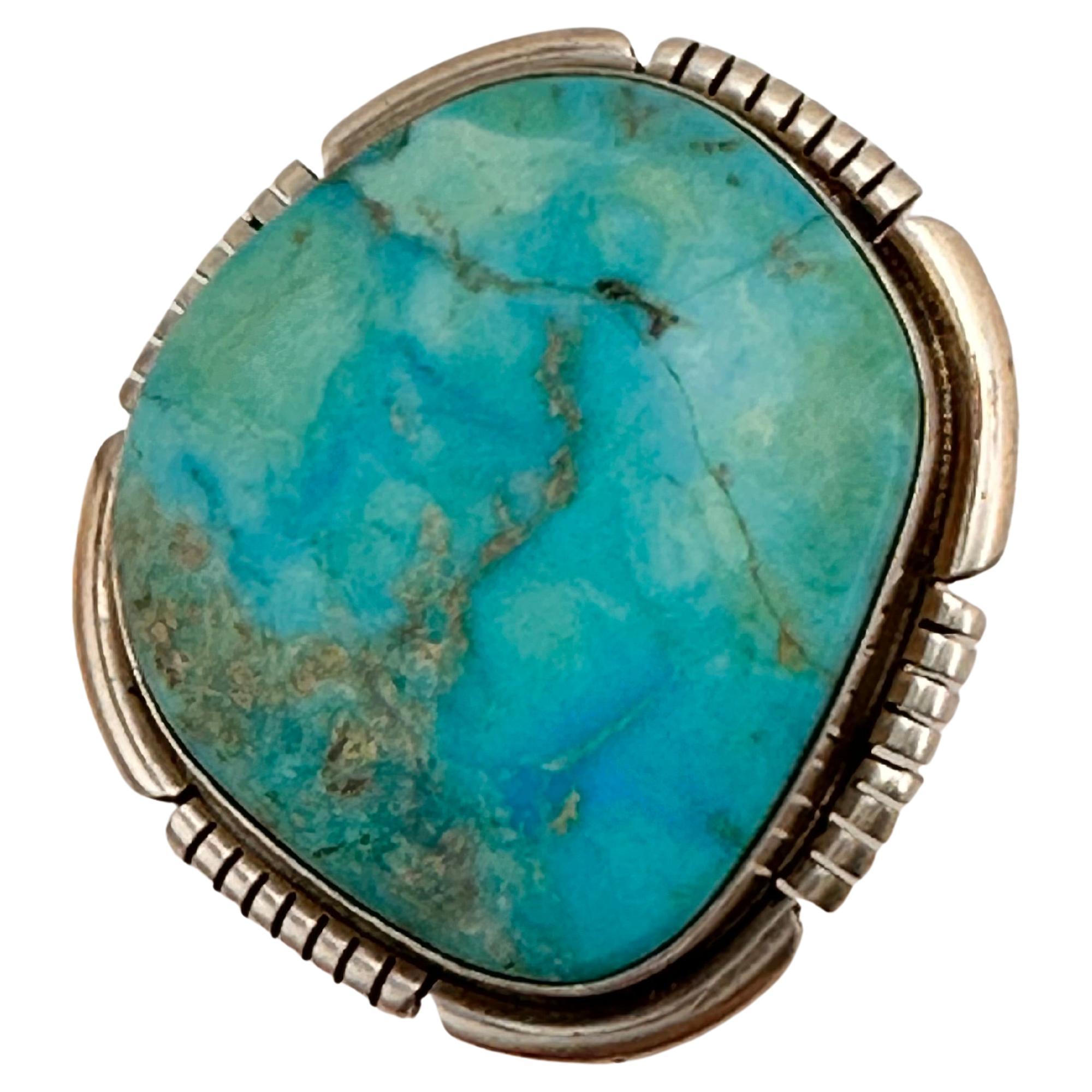 Navajo ~ Sterling Silver .925 Sleeping Beauty Turquoise 27mm x 29mm Ring Size 7