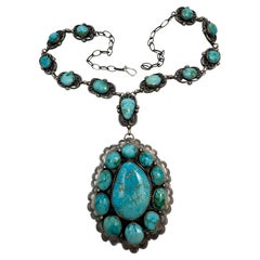 Navajo Sterling Silver .925 Sleeping Beauty Turquoise 30" Squash Blossom
