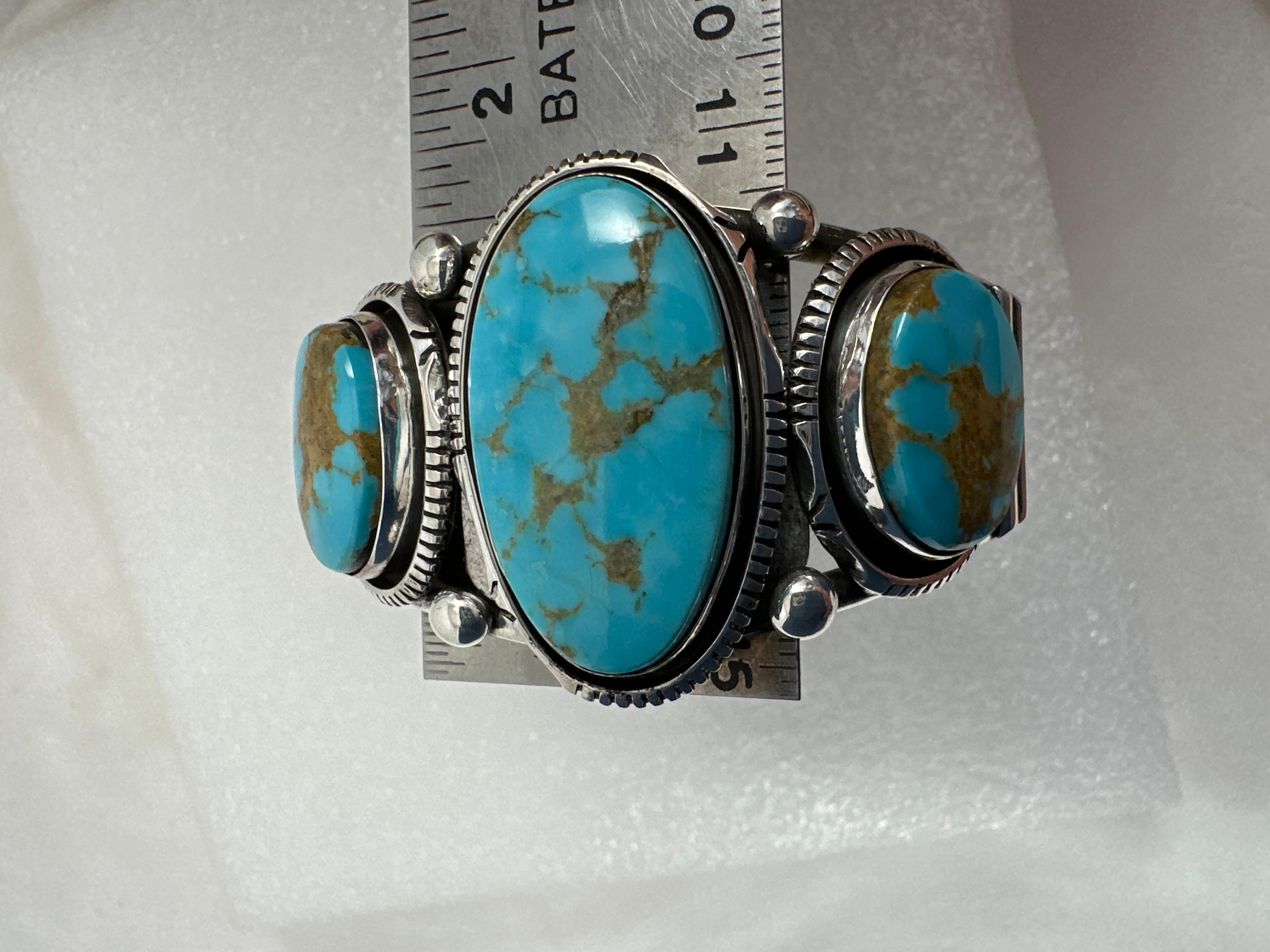 Argent sterling Navajo  Bracelet manchette Sleeping Beauty Turquoise Augustine Largo en vente 3