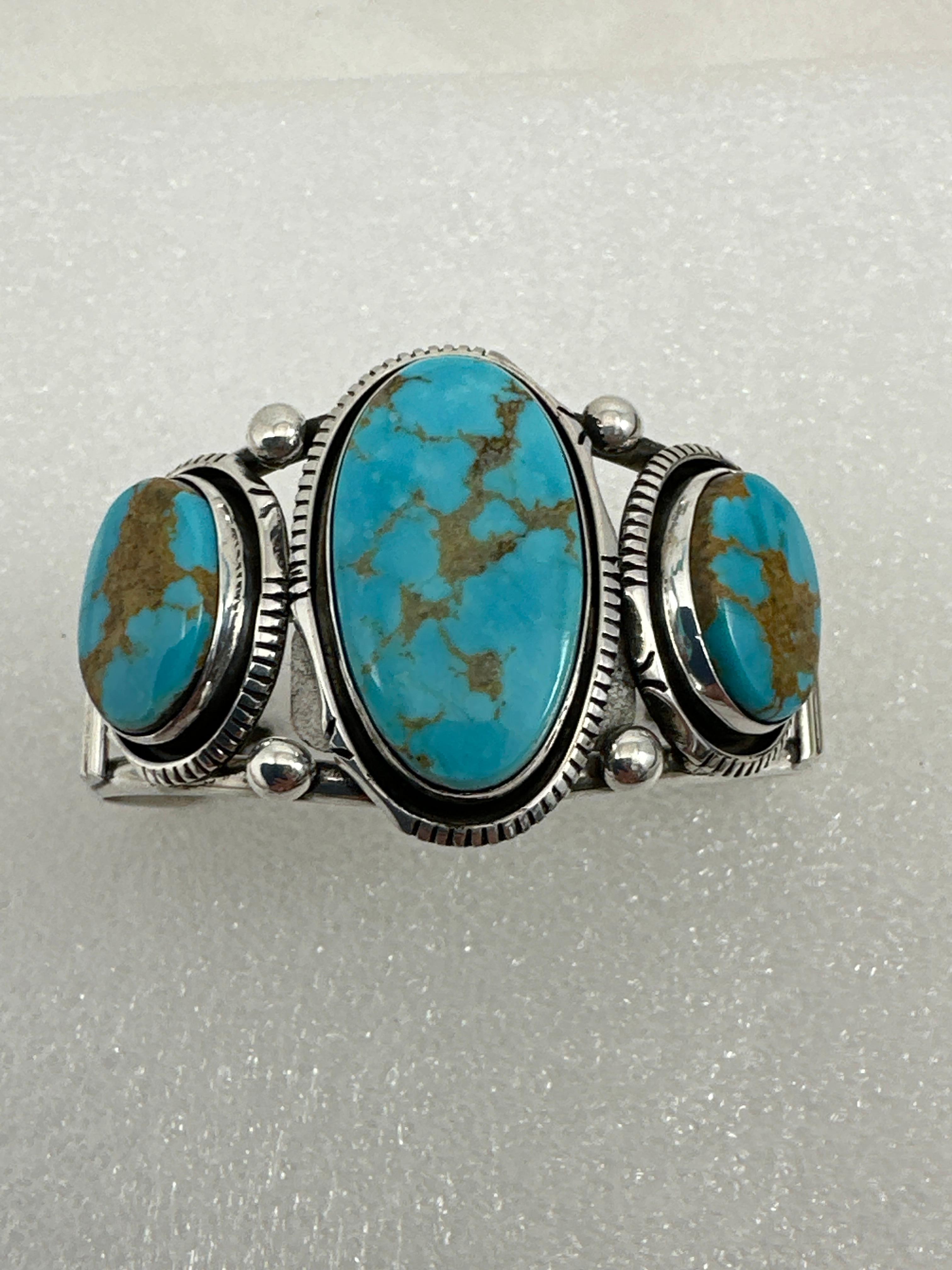 Navajo Sterling Silver  Sleeping Beauty Turquoise Cuff Bracelet Augustine Largo For Sale 6