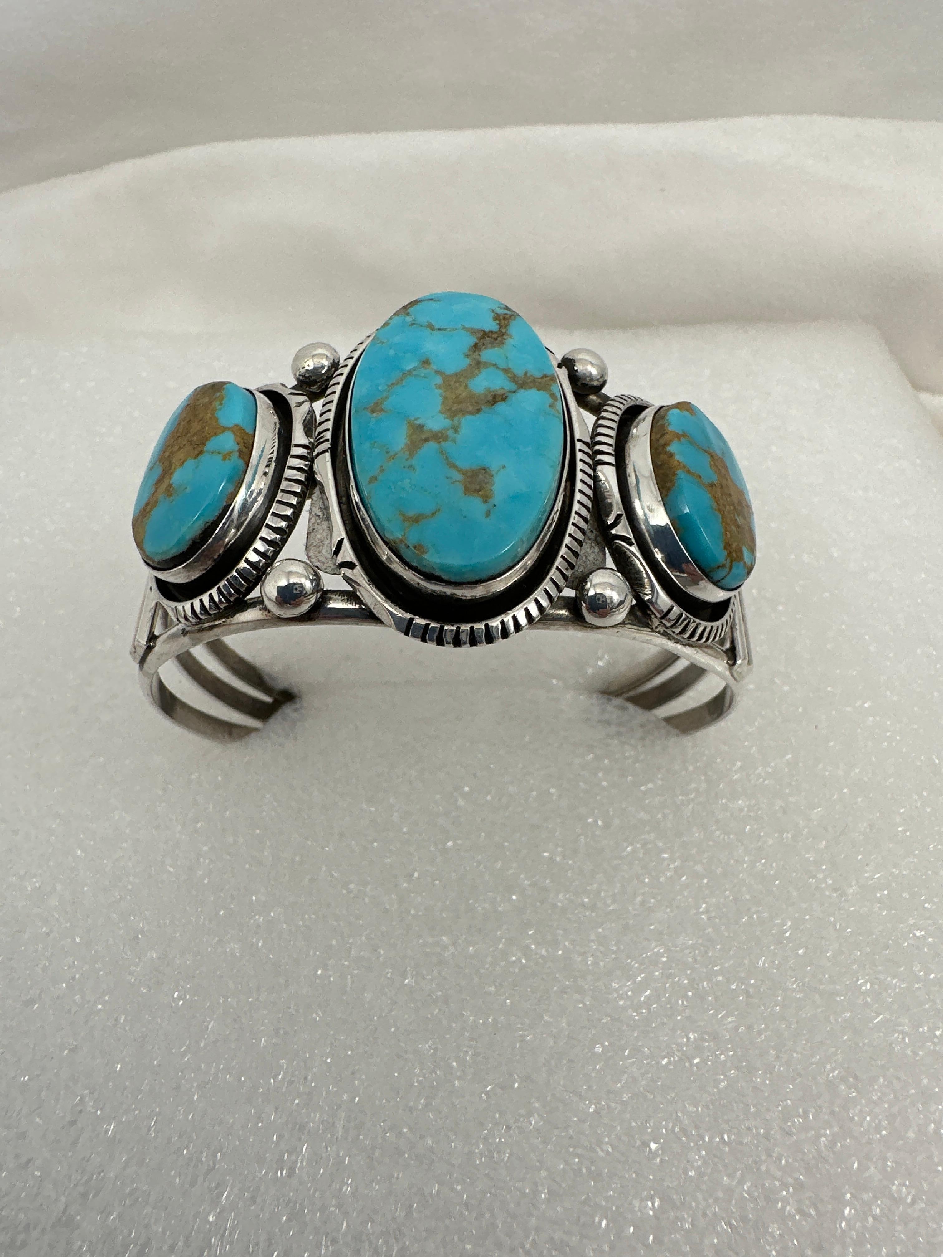 Navajo Sterling Silver  Sleeping Beauty Turquoise Cuff Bracelet Augustine Largo For Sale 7