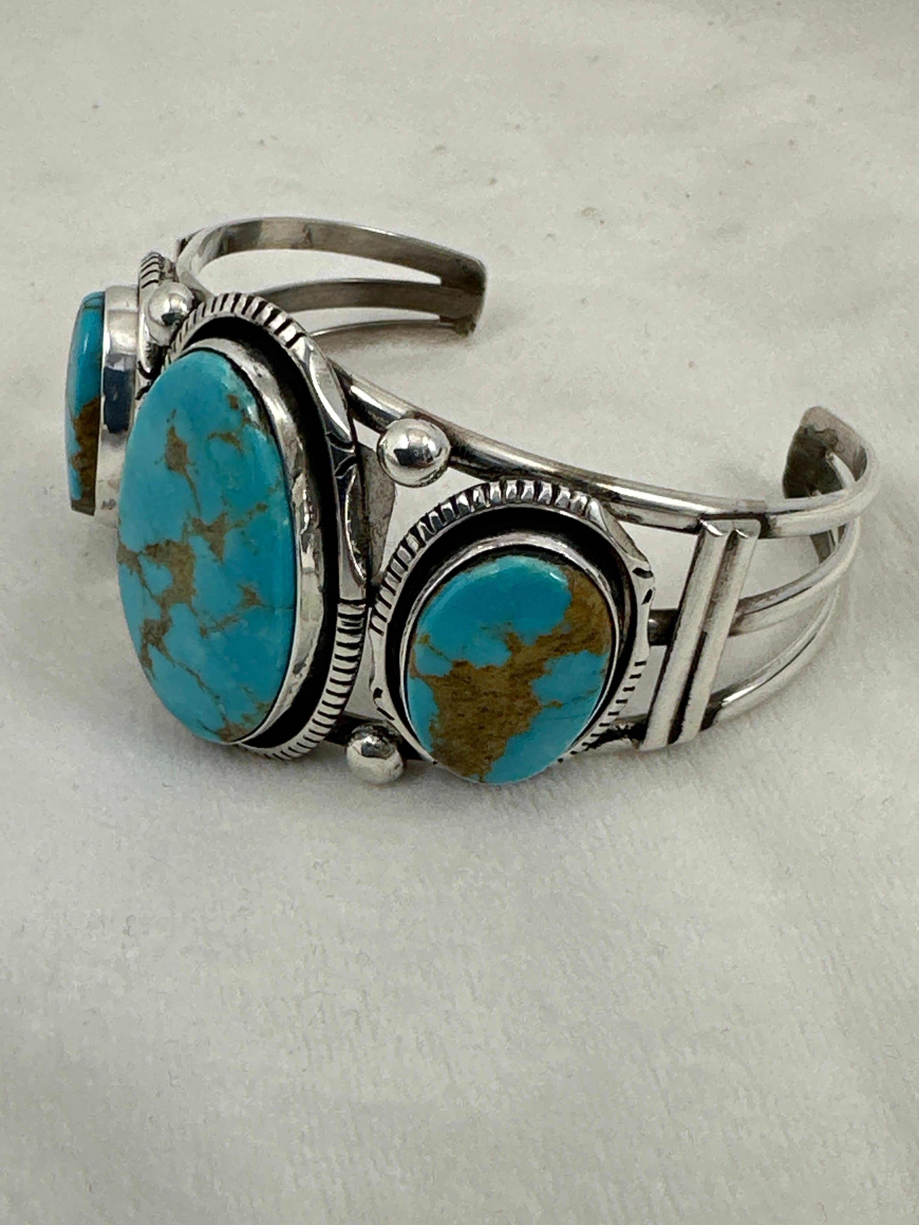 Navajo Sterling Silver  Sleeping Beauty Turquoise Cuff Bracelet Augustine Largo In New Condition For Sale In Las Vegas, NV