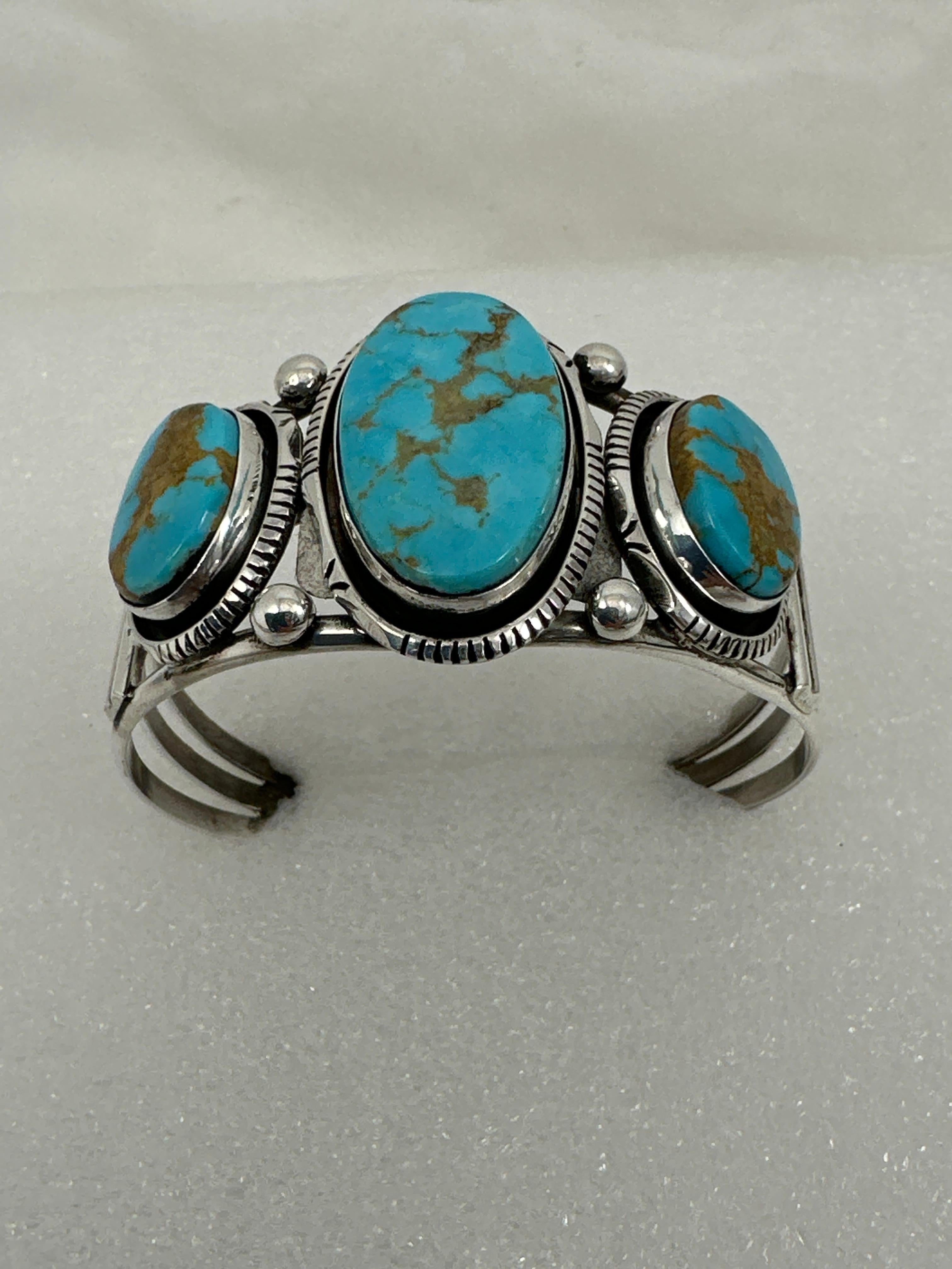 Argent sterling Navajo  Bracelet manchette Sleeping Beauty Turquoise Augustine Largo Unisexe en vente