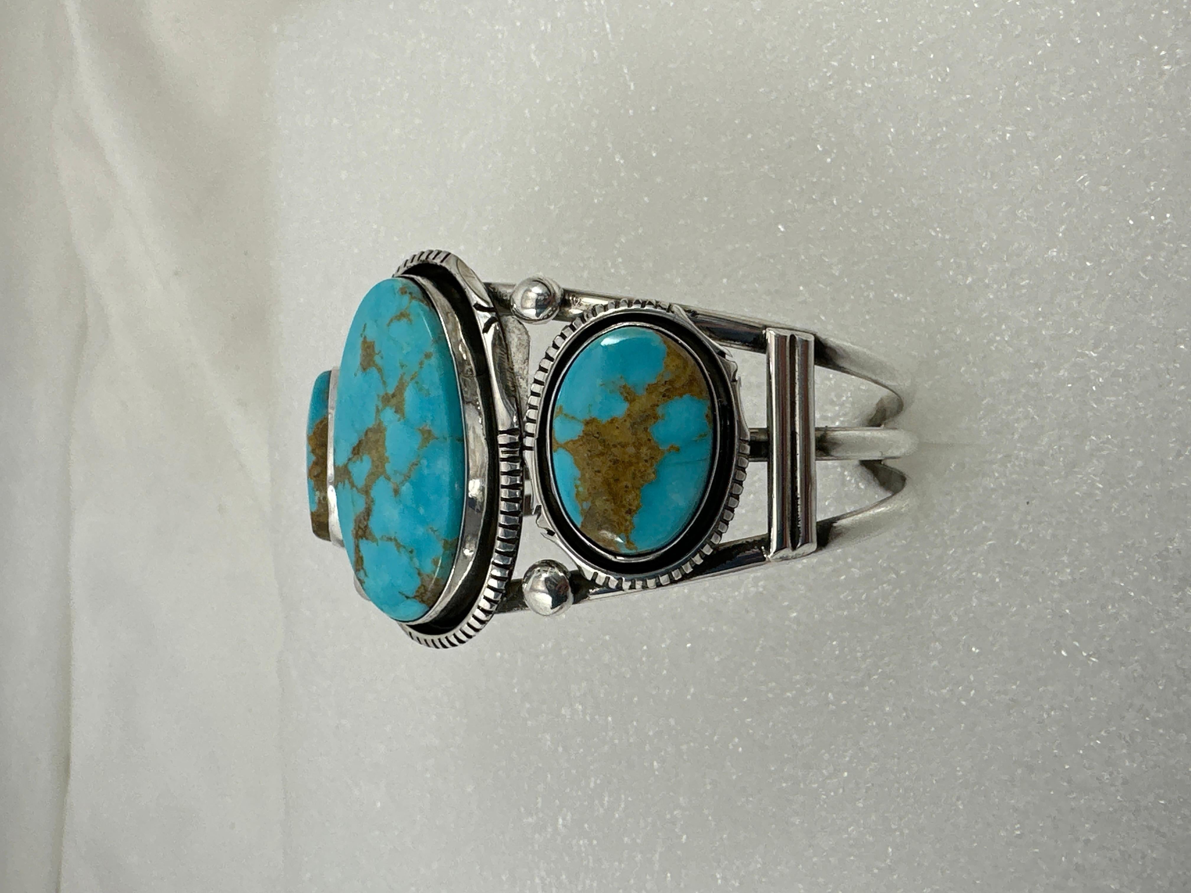 Argent sterling Navajo  Bracelet manchette Sleeping Beauty Turquoise Augustine Largo en vente 1