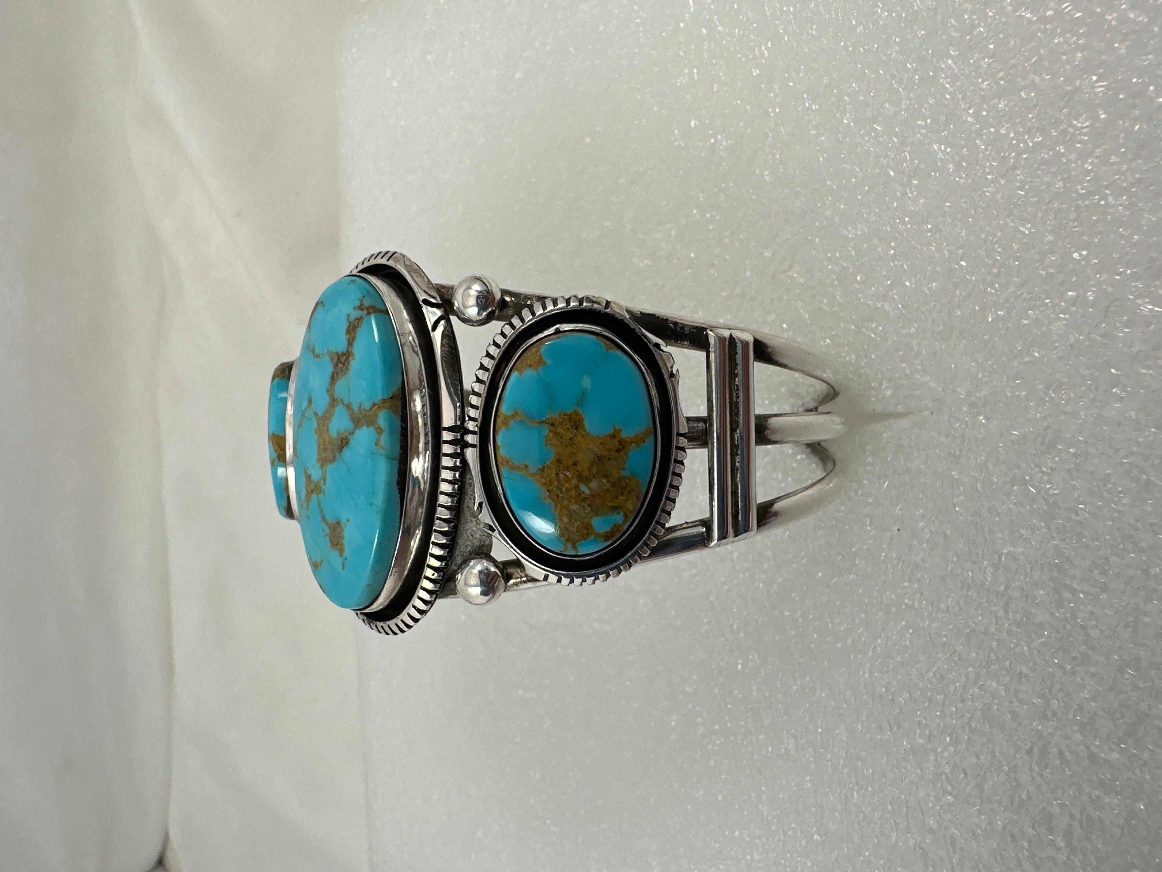 Navajo Sterling Silver  Sleeping Beauty Turquoise Cuff Bracelet Augustine Largo For Sale 2