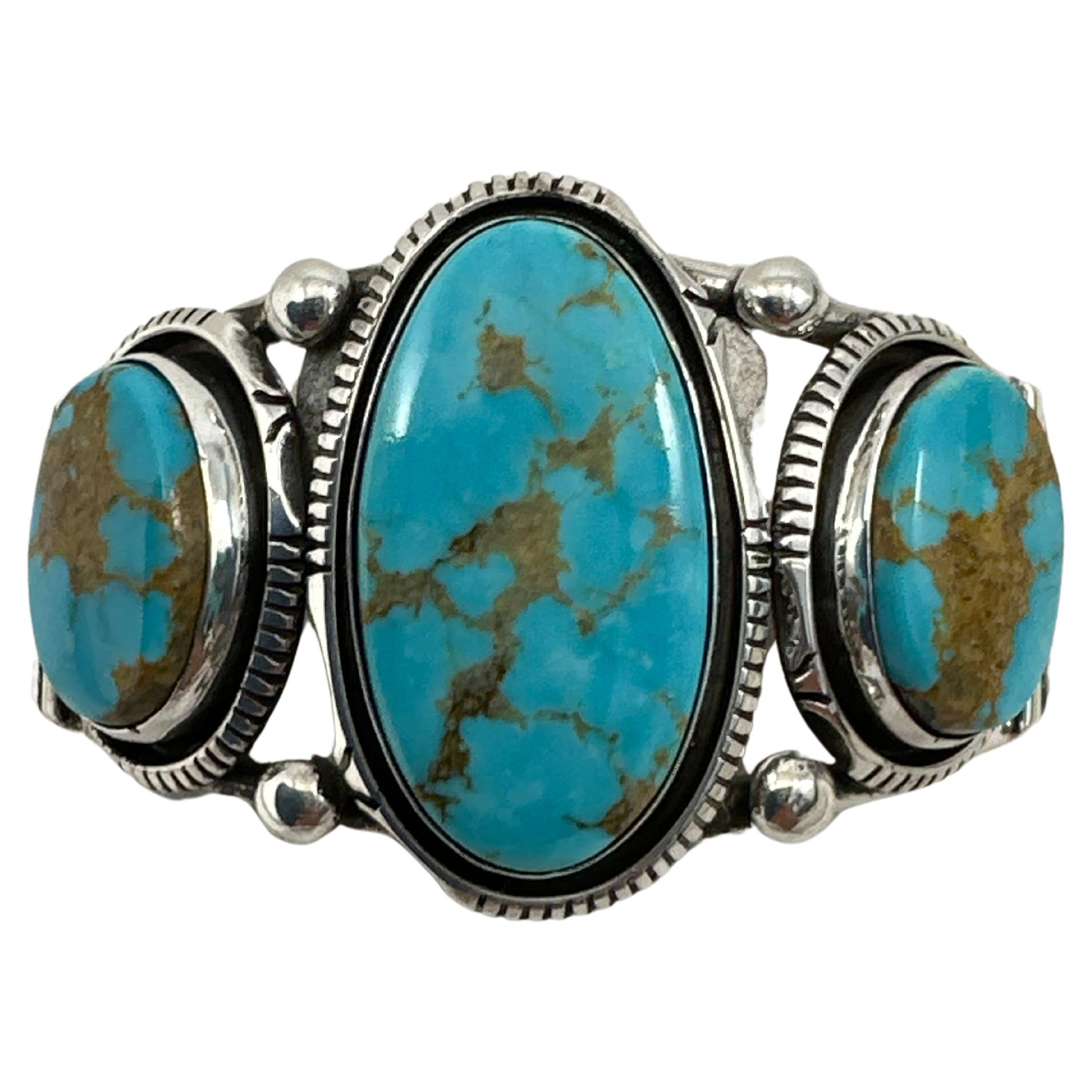 Argent sterling Navajo  Bracelet manchette Sleeping Beauty Turquoise Augustine Largo en vente