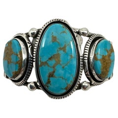 Argent sterling Navajo  Bracelet manchette Sleeping Beauty Turquoise Augustine Largo