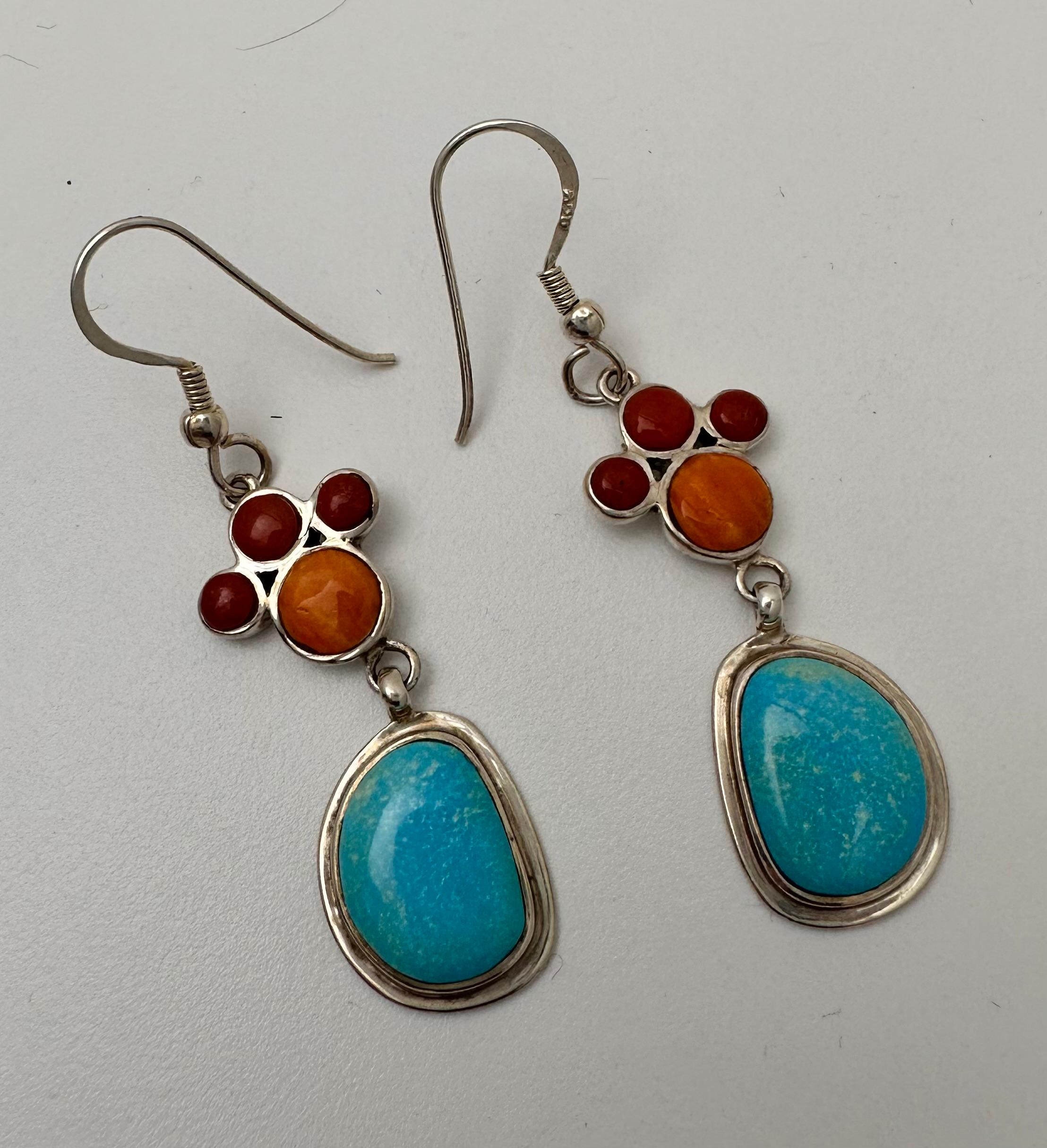 Navajo Sterling Silver .925 Sleeping Beauty Turquoise Coral 2