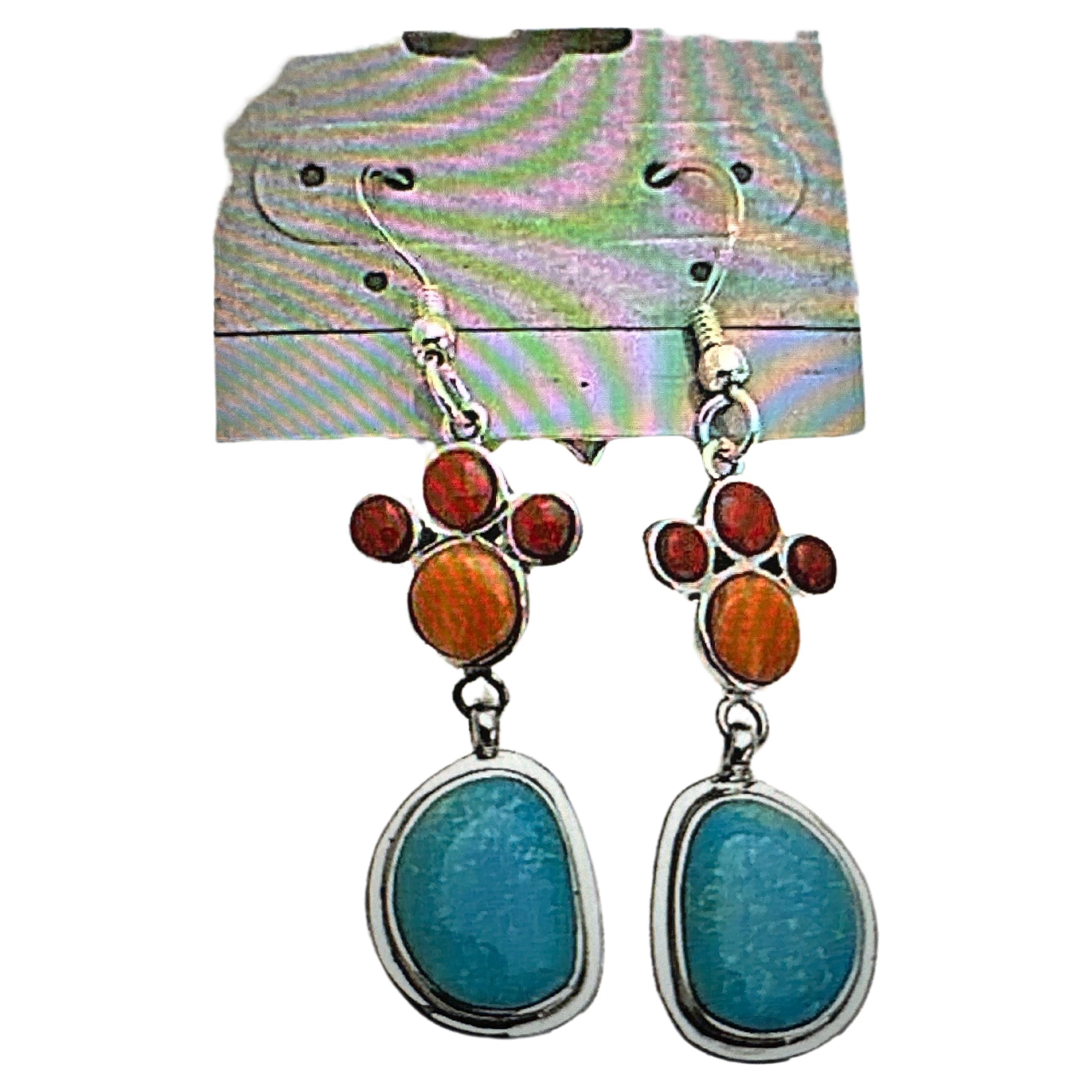 Navajo artist MN Dini 
Sterling Silver .925 Sleeping Beauty Turquoise Coral approx/ 1/2
