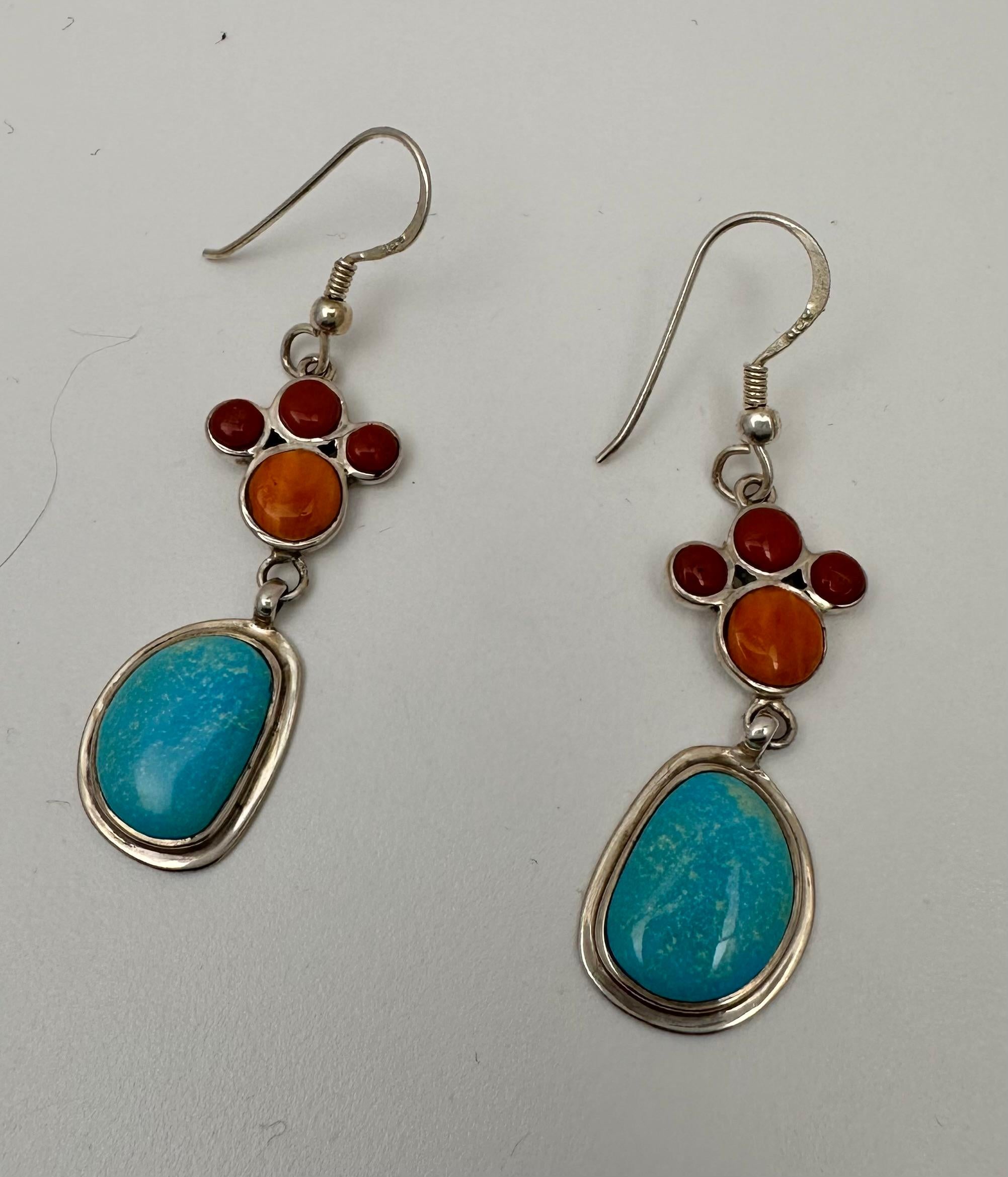 Cabochon Navajo Sterling Silver .925 Sleeping Beauty Turquoise Coral 2