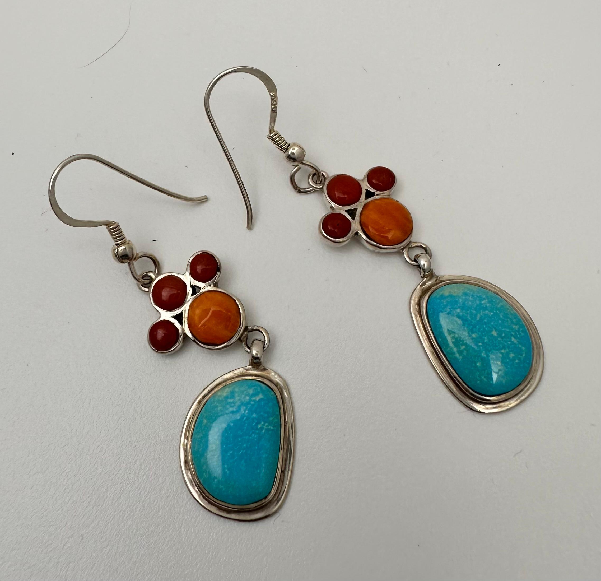 Navajo Sterling Silver .925 Sleeping Beauty Turquoise Coral 2