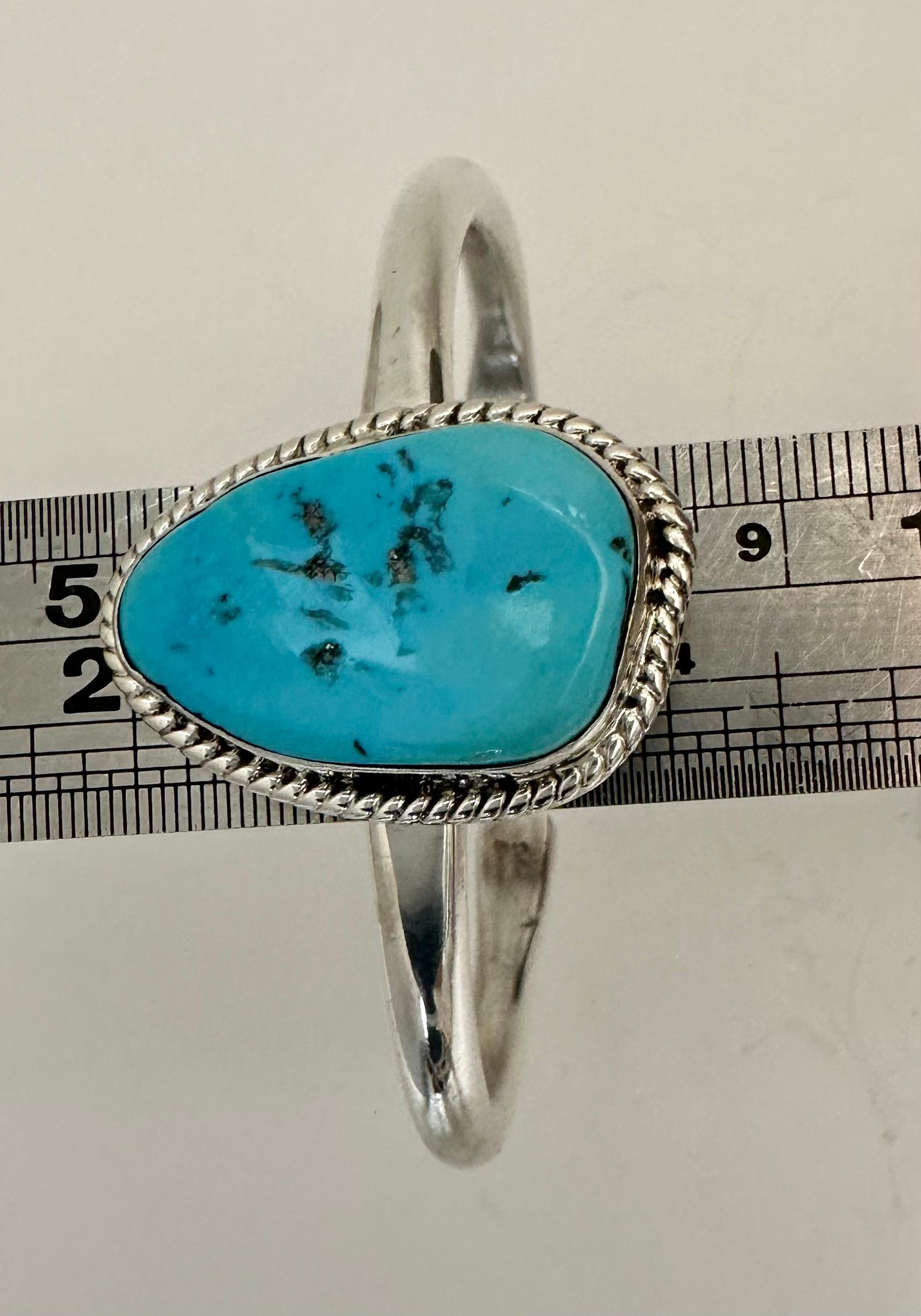 Artisan Navajo ~ Argent sterling .925 ~ Bracelet manchette Sleeping Beauty turquoise signé en vente