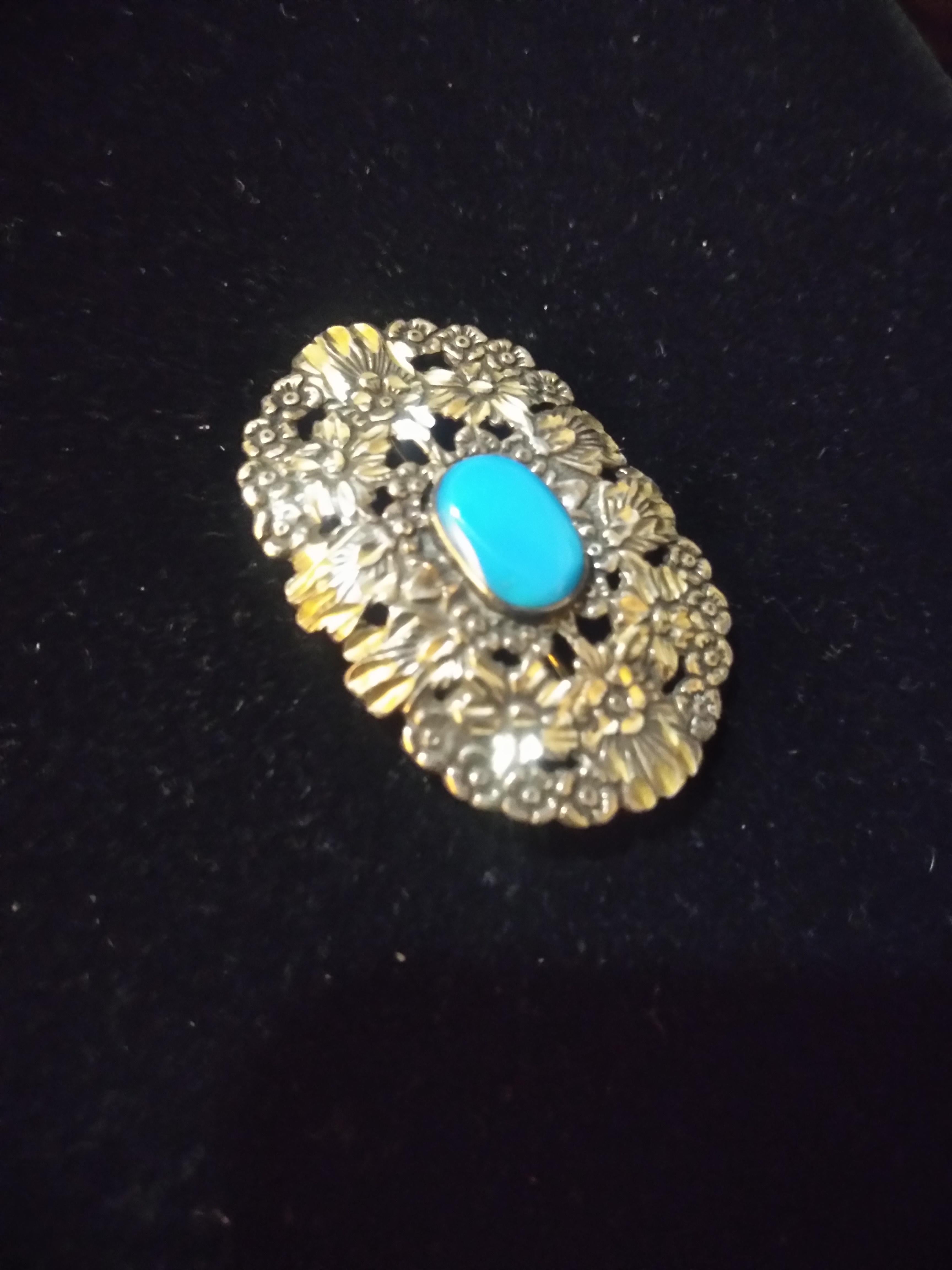 20th Century Navajo Sterling Silver and Turquoise Brooch