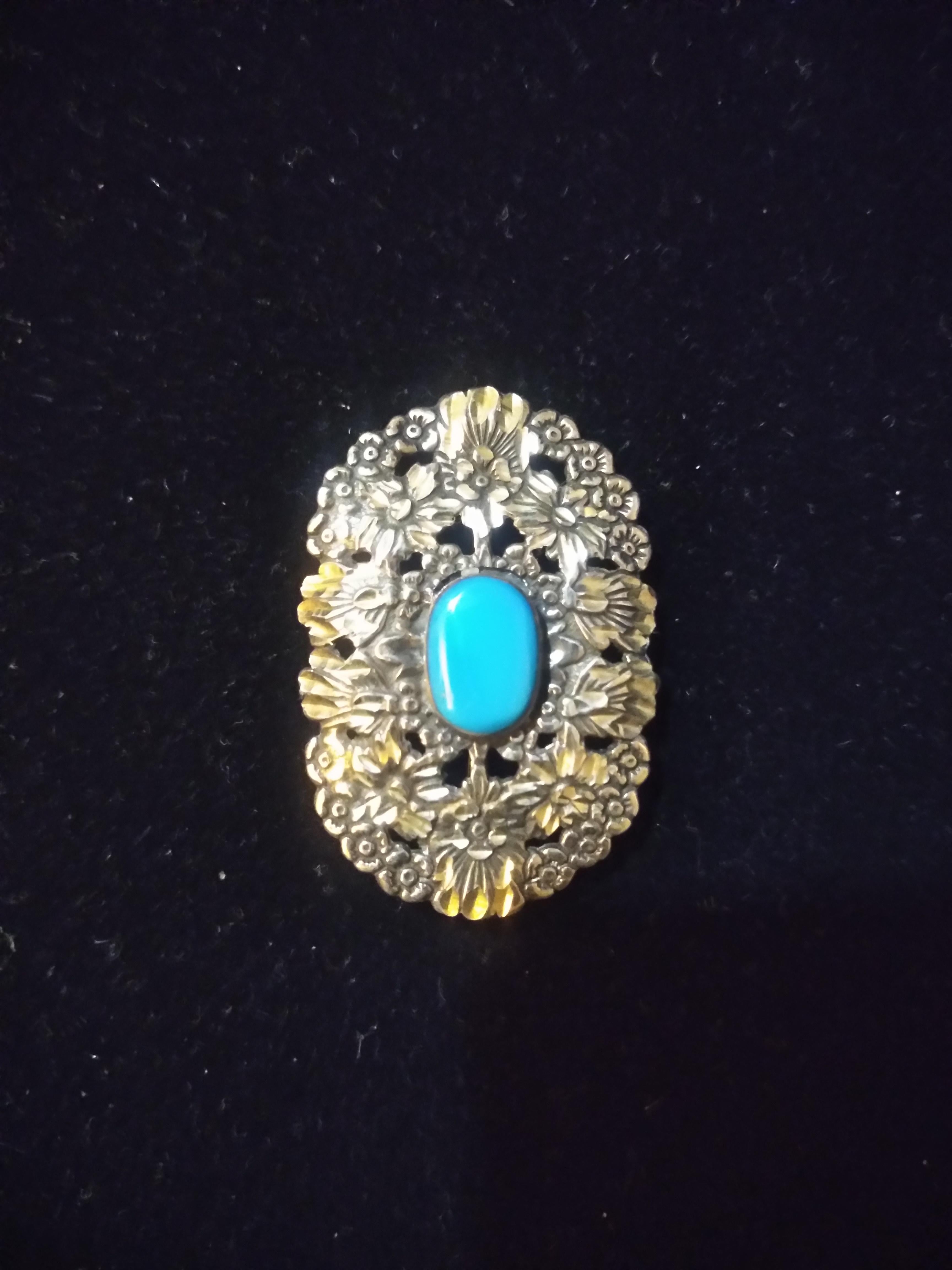 Navajo Sterling Silver and Turquoise Brooch 1