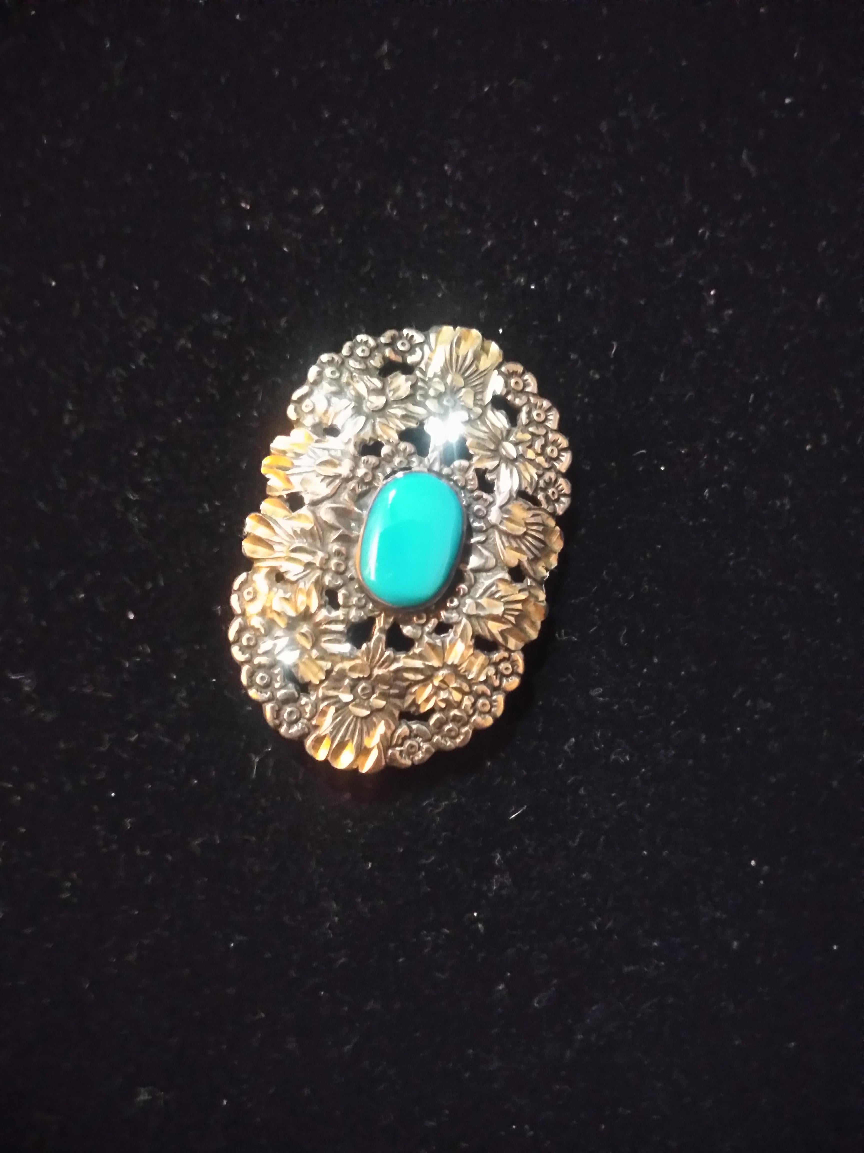 Navajo Sterling Silver and Turquoise Brooch 2