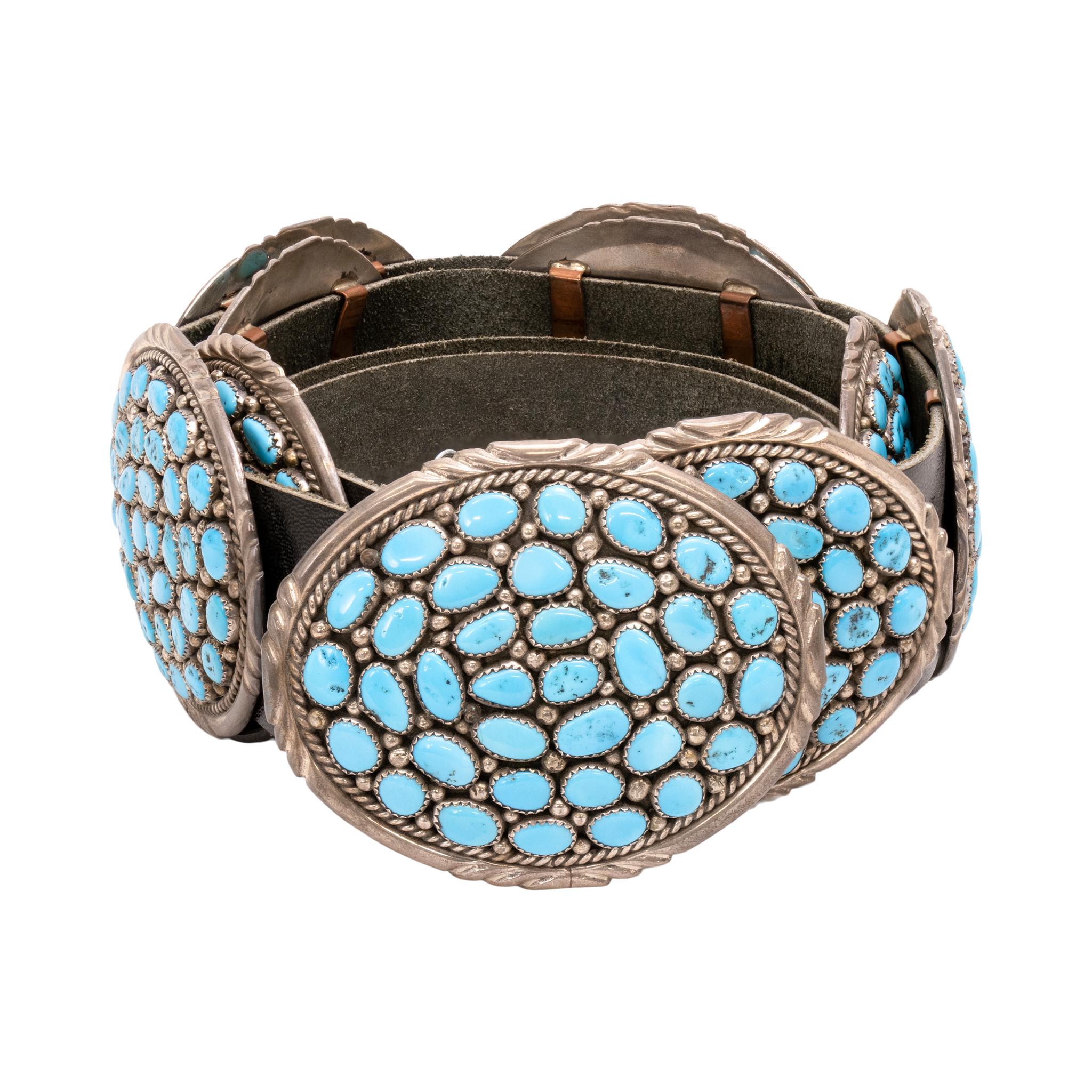 Taglio ovale Navajo Sterling Silver and Turquoise Concho Belt in vendita